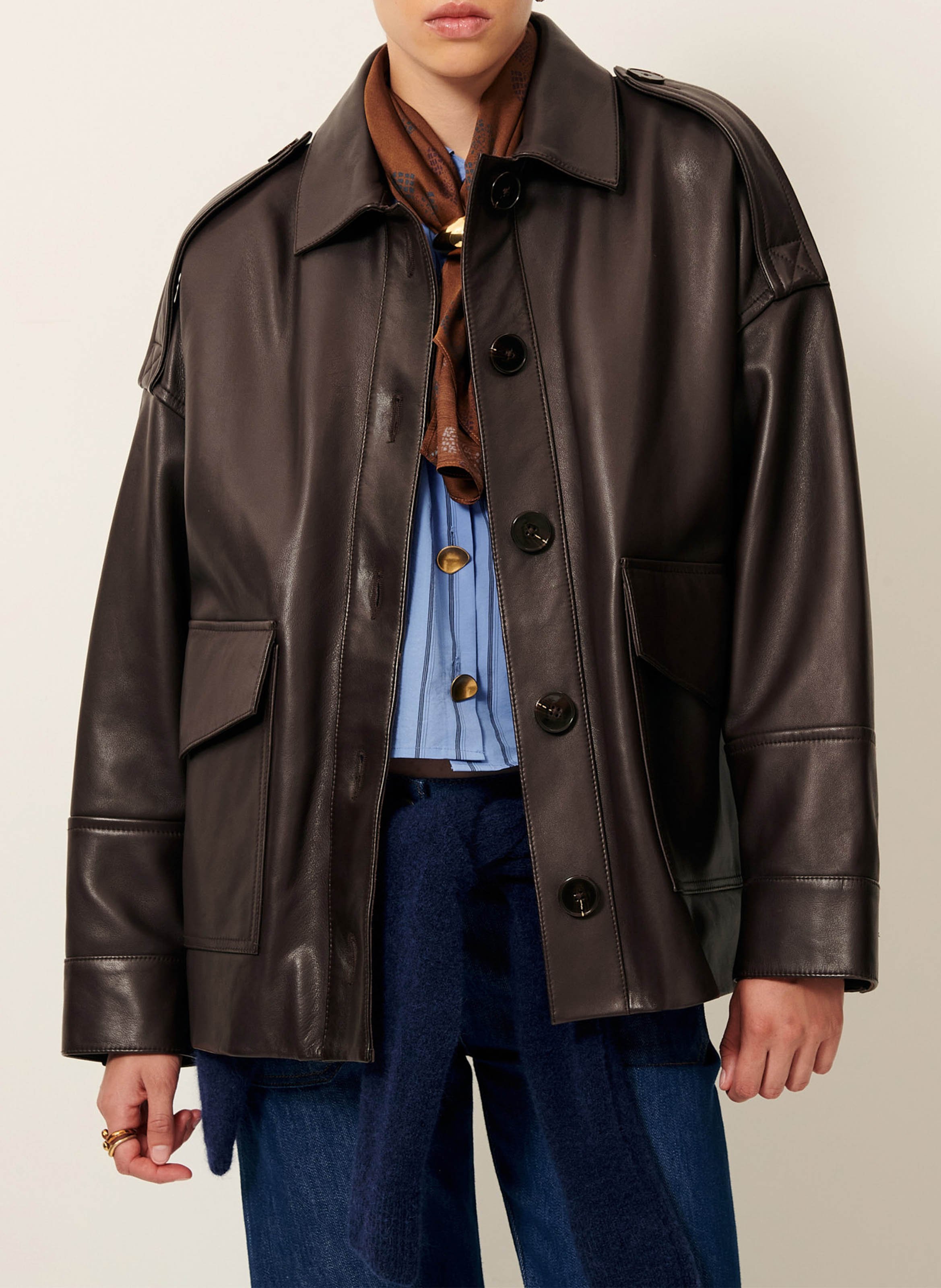 Veste ample boutonnée en cuir  SESSUN Marron