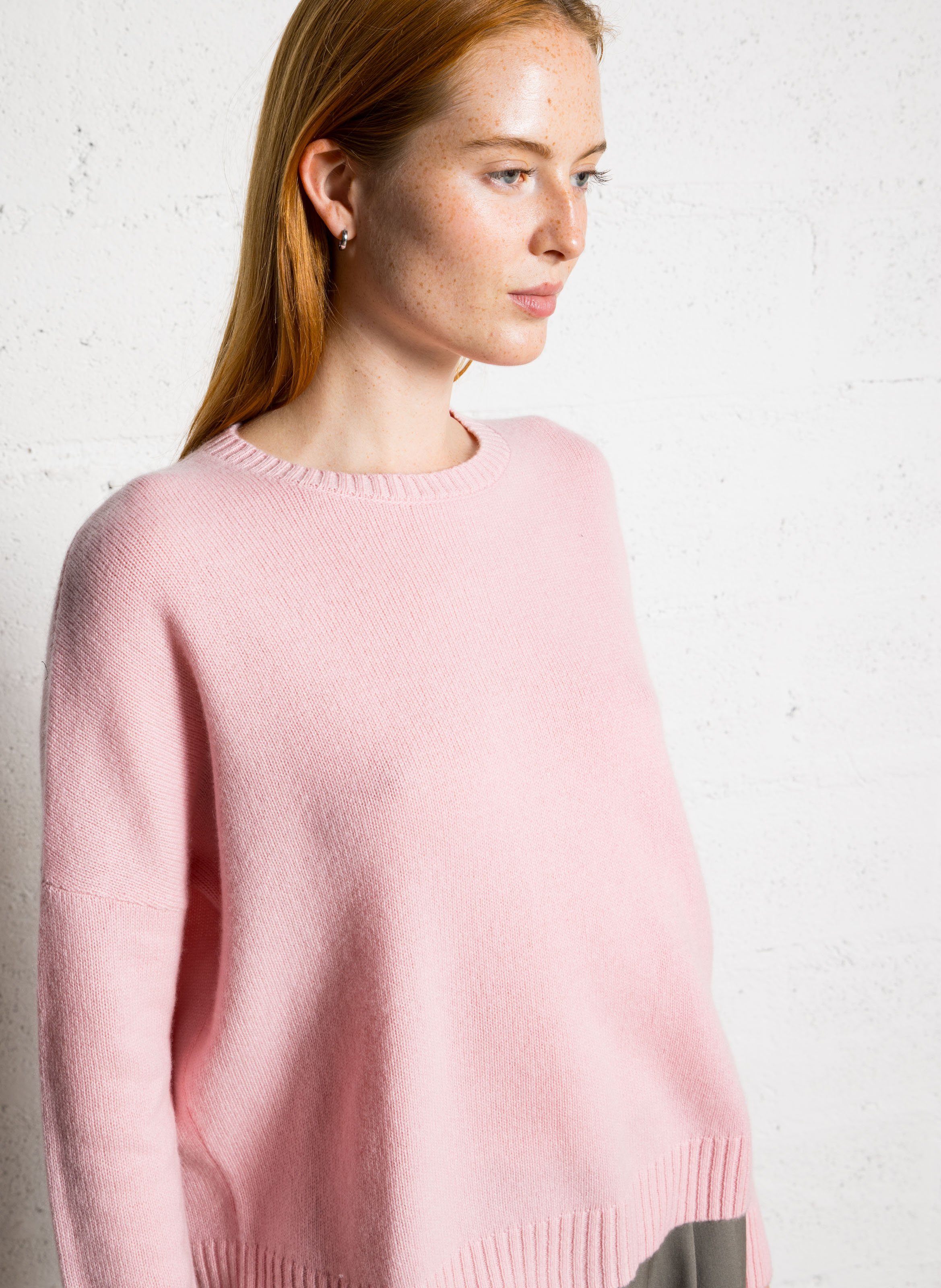 Pull col rond oversize en cachemire KUJTEN Rose
