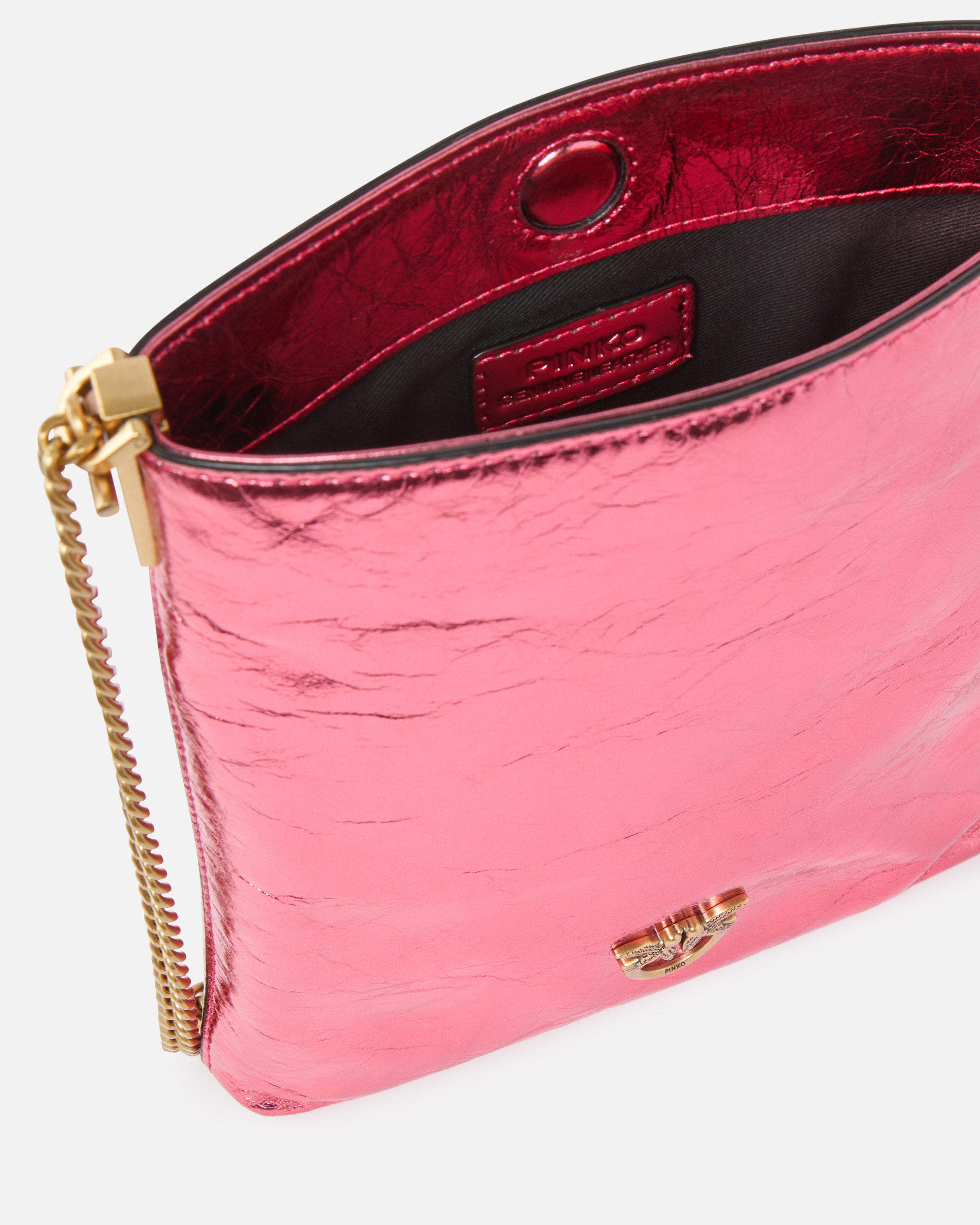 Flat bucket bag in metallic leather with shoulder strap PINKO Golden