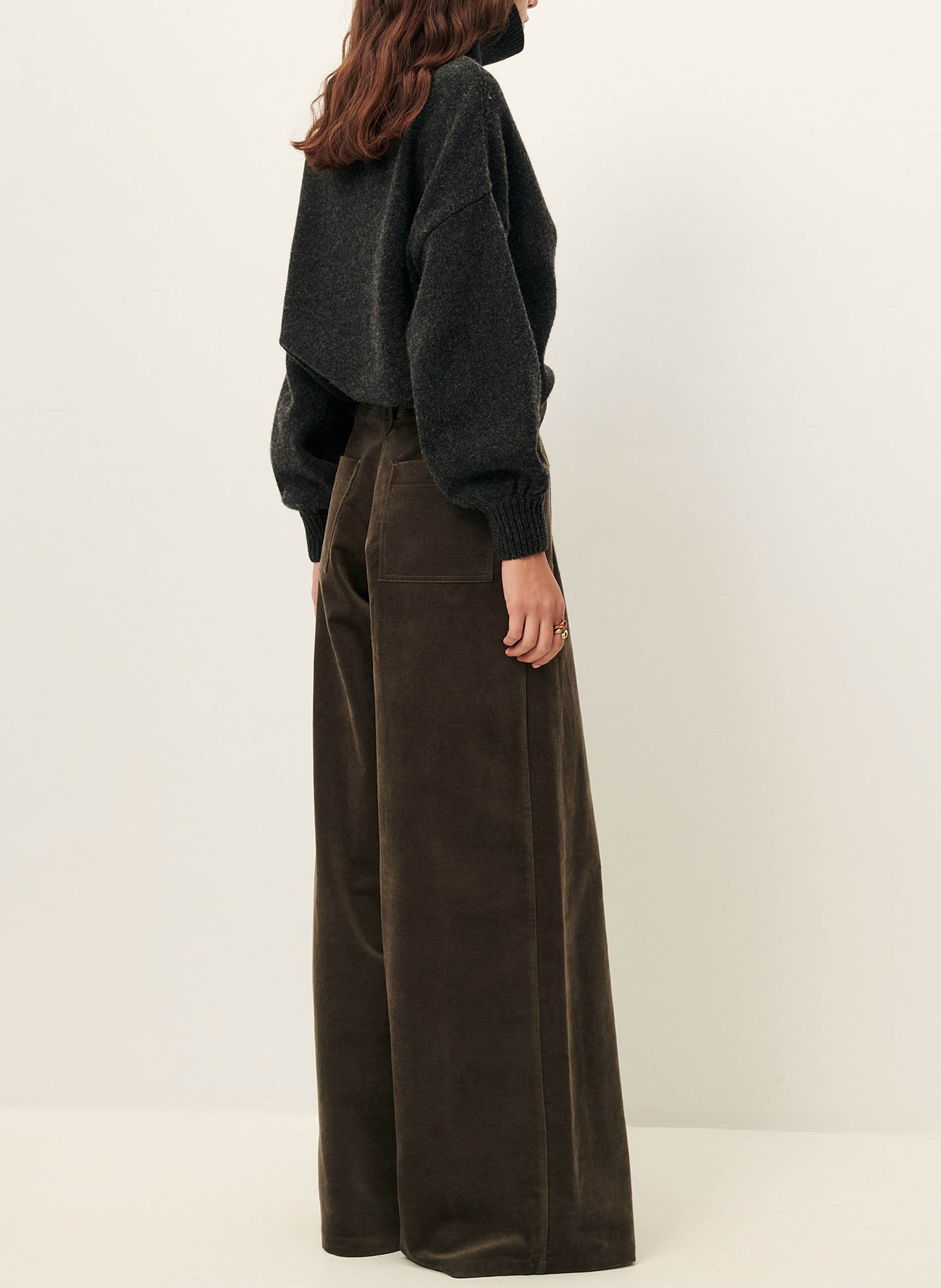 Wide-leg high-waisted cotton-blend pants SESSUN Brown