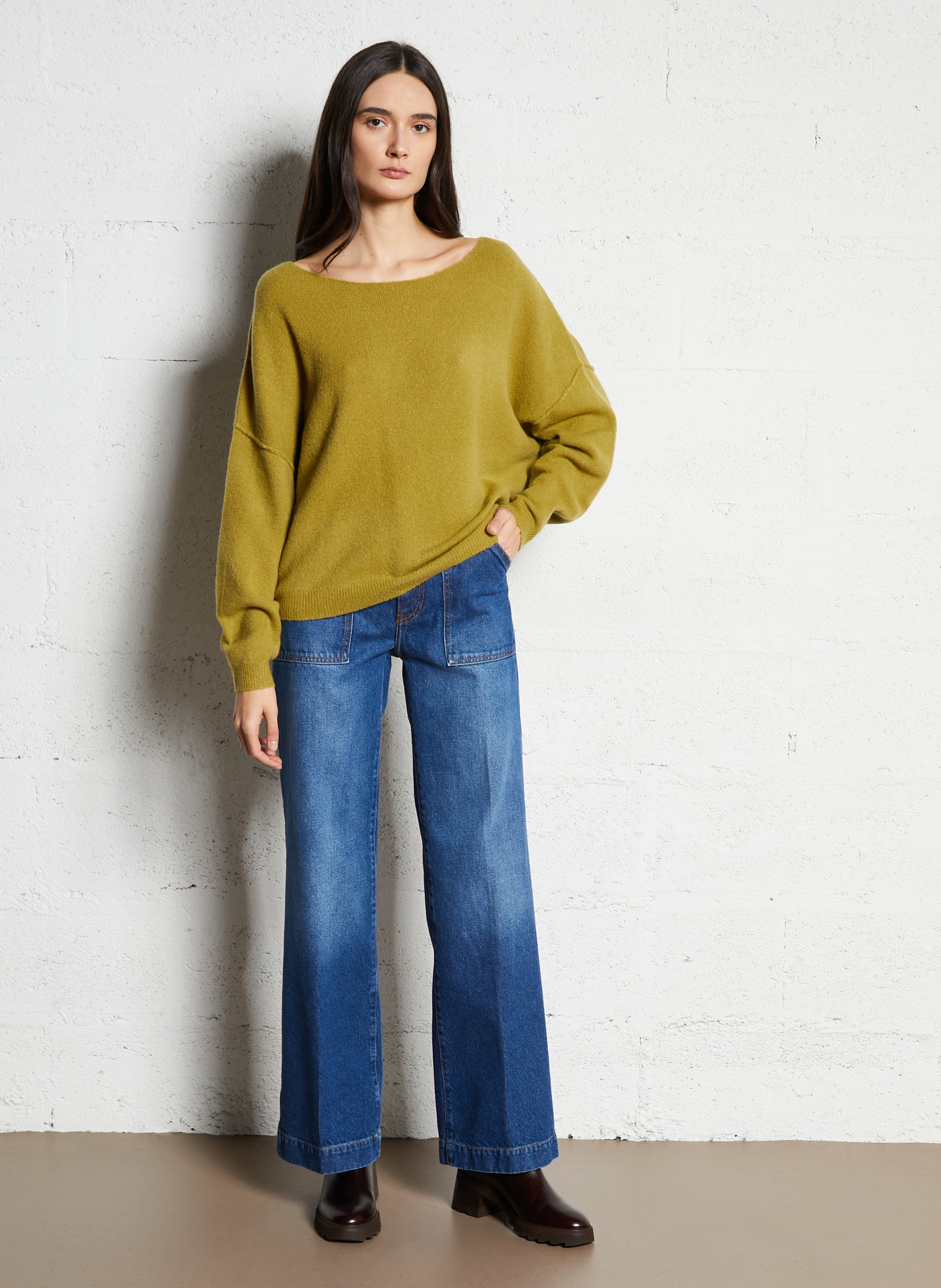 Pull col bateau en laine mélangée AMERICAN VINTAGE Vert