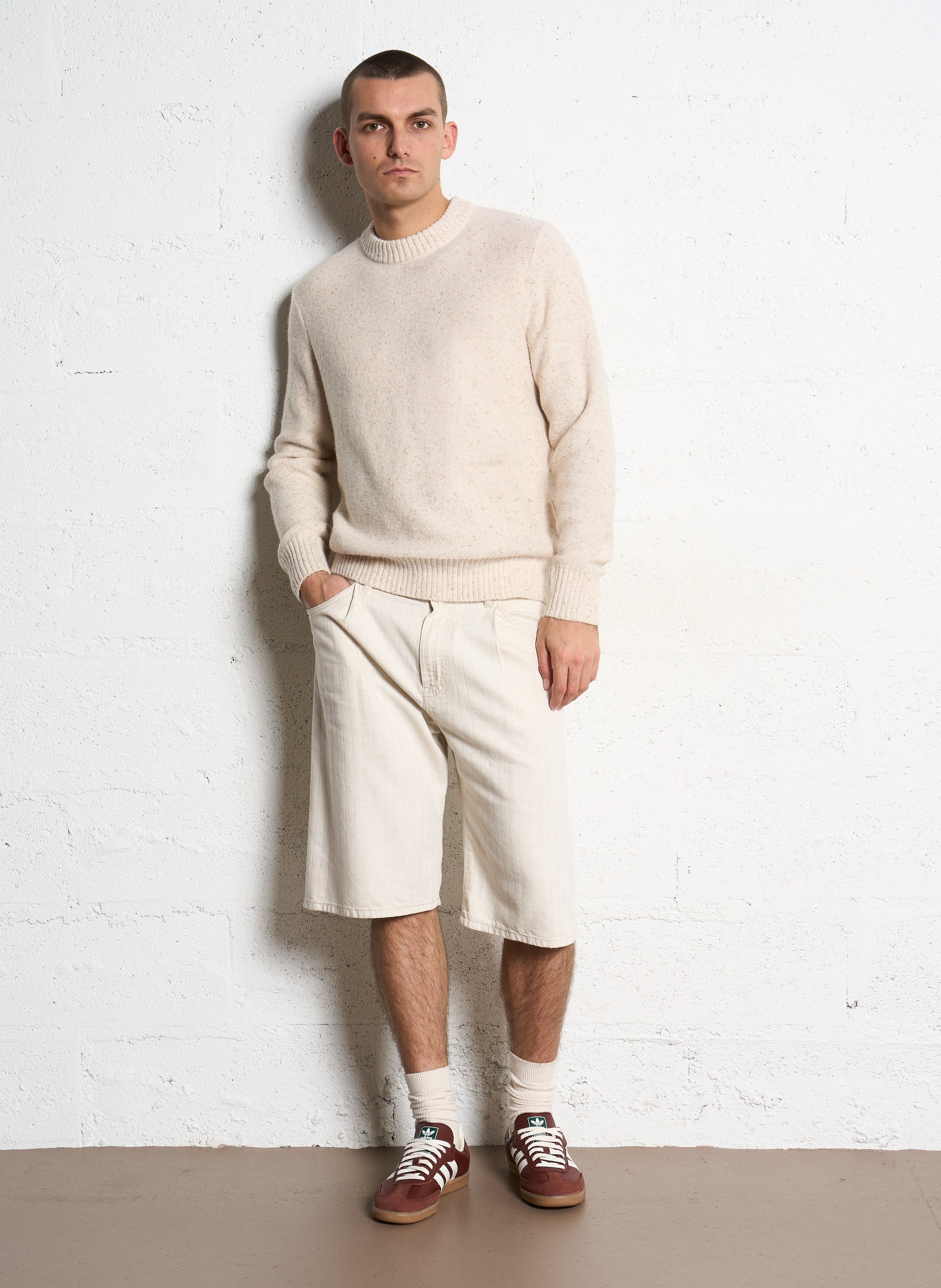 Pull droit col rond chiné en laine mélangée IKKS Blanc