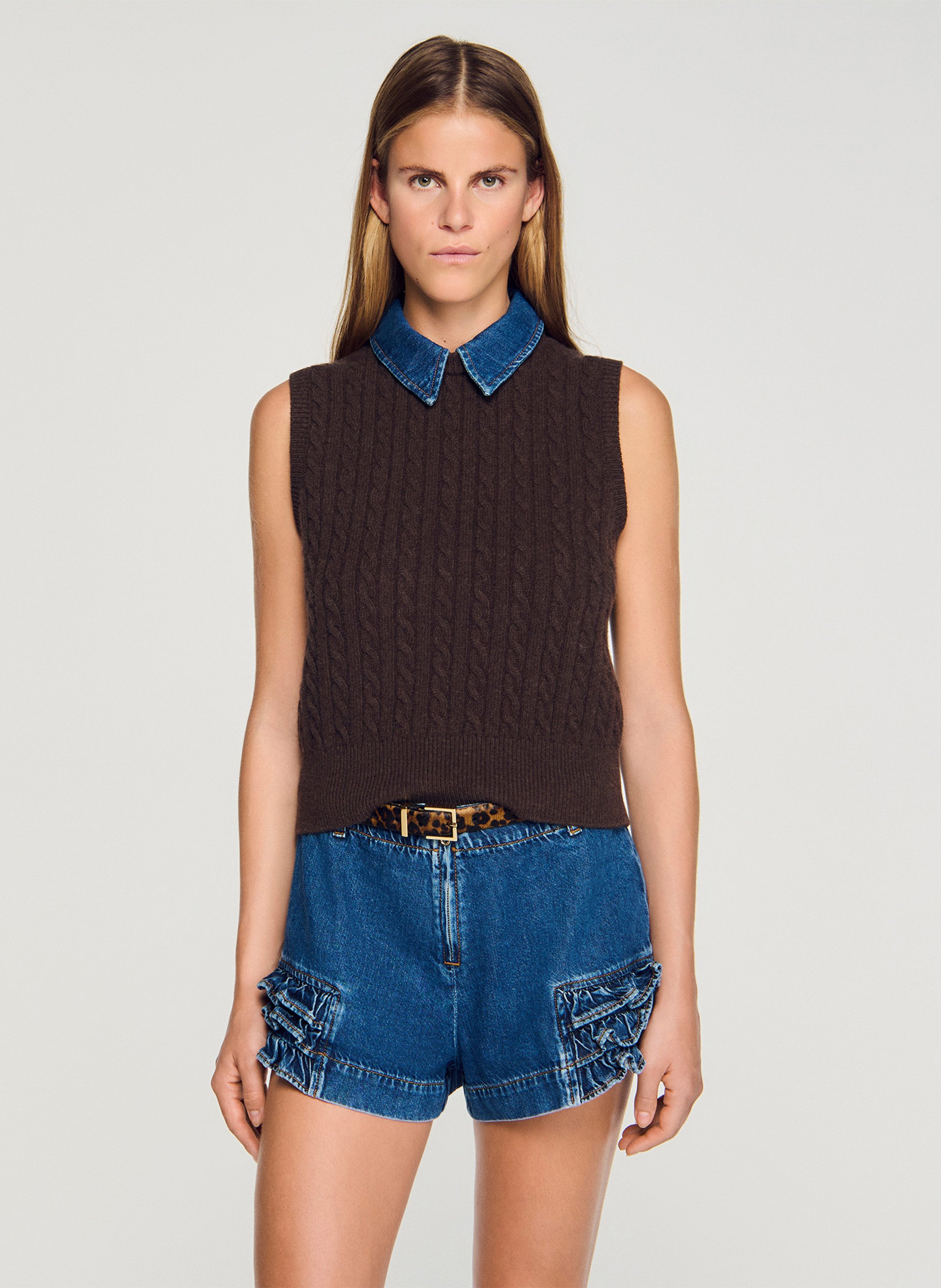 Pull col classique en laine mélangée SANDRO Marron