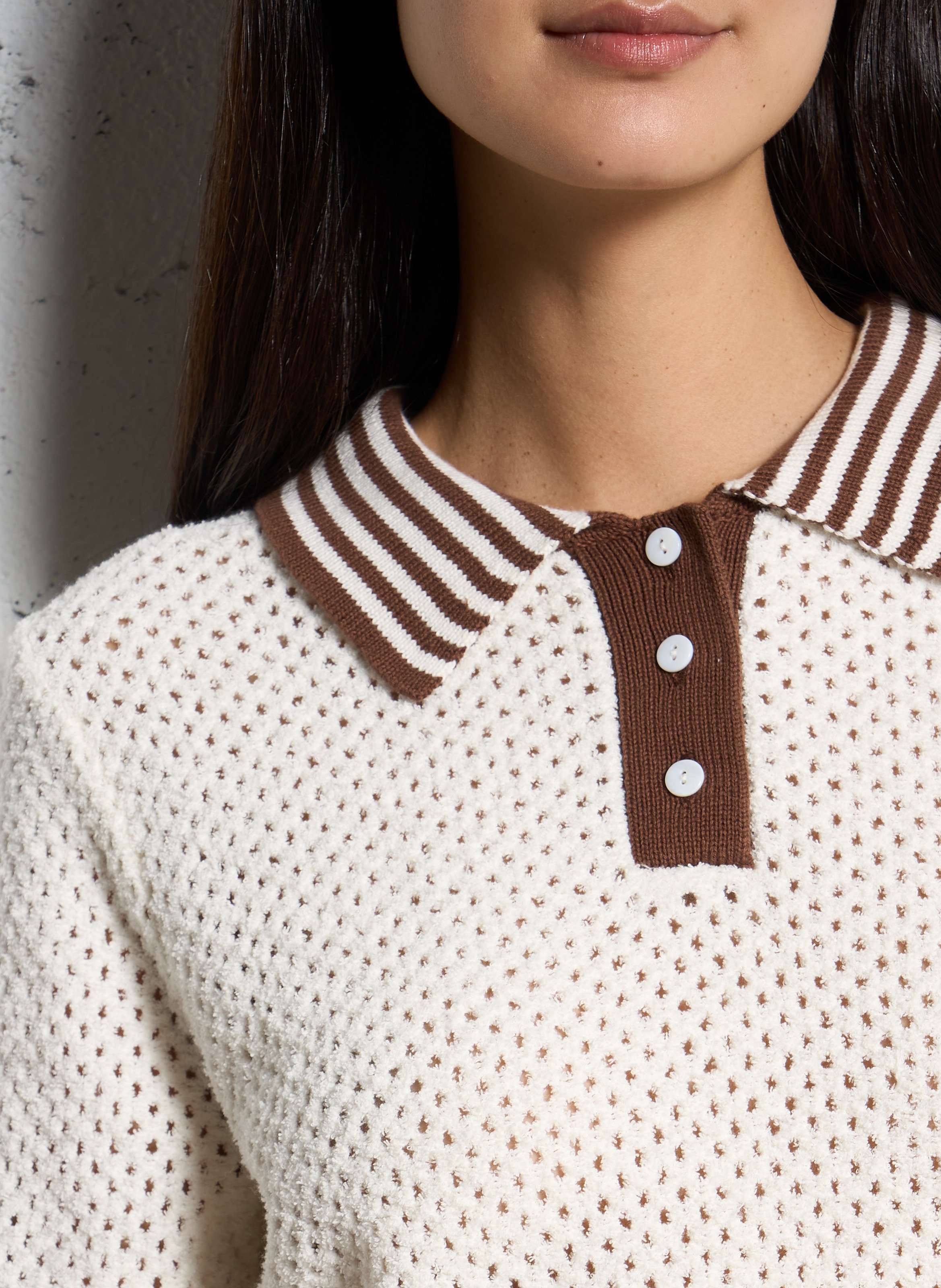 Pull droit col polo ajouré  SUNCOO Blanc