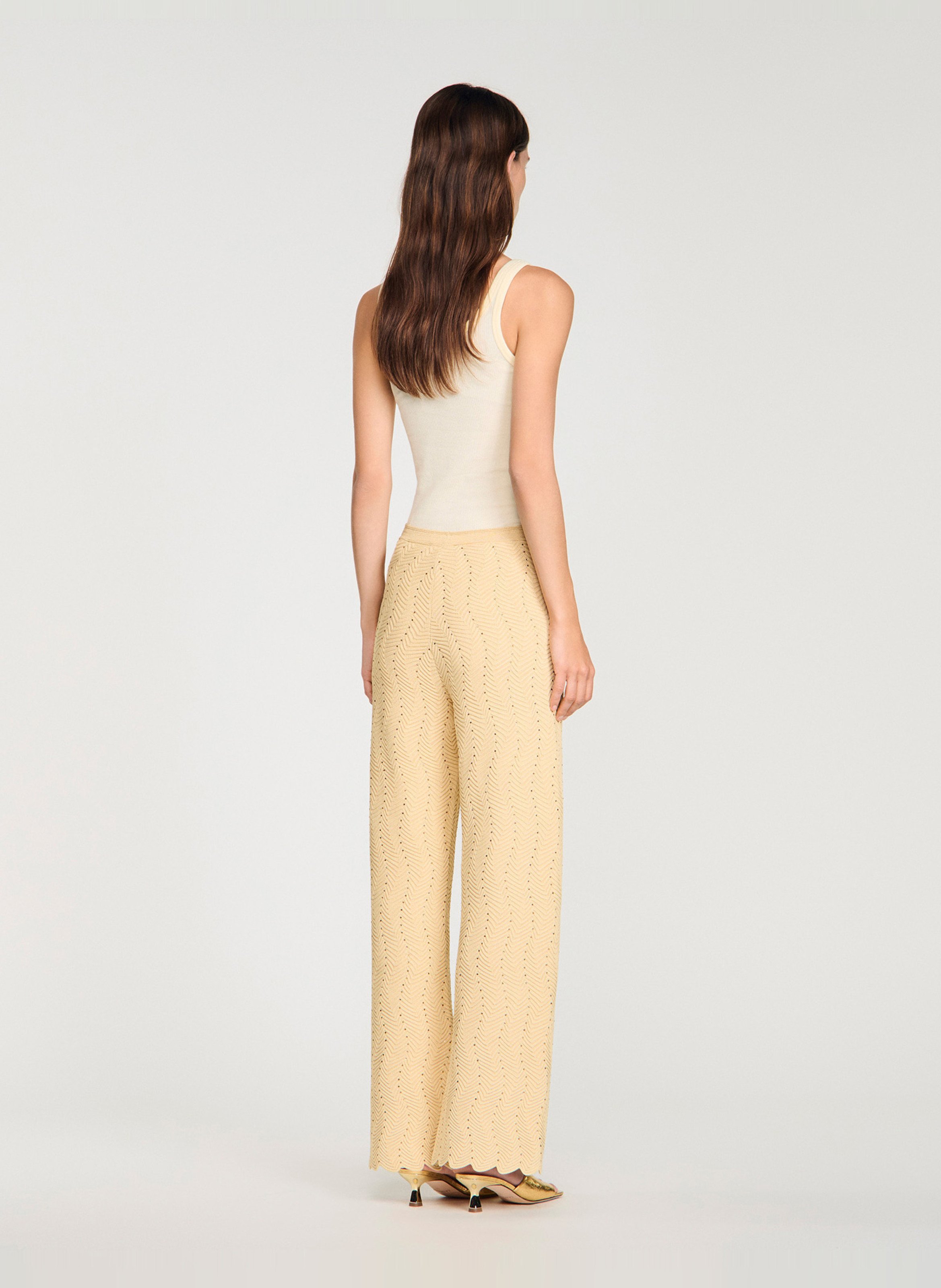 Elasticated straight-leg trousers in fancy knit fabric SANDRO Golden