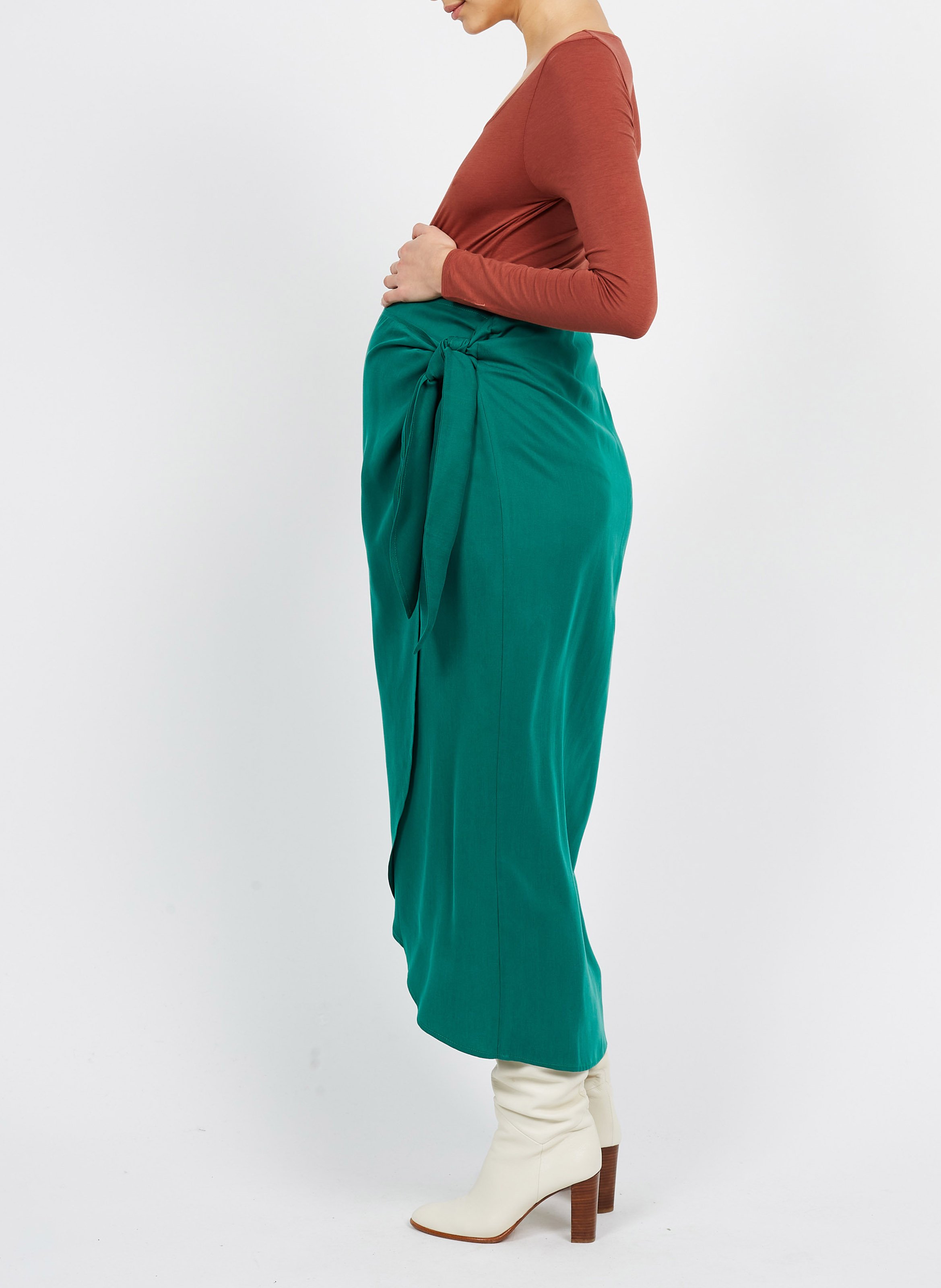 High-waisted maternity wrap skirt NAISSANCE PUBLIQUE Green