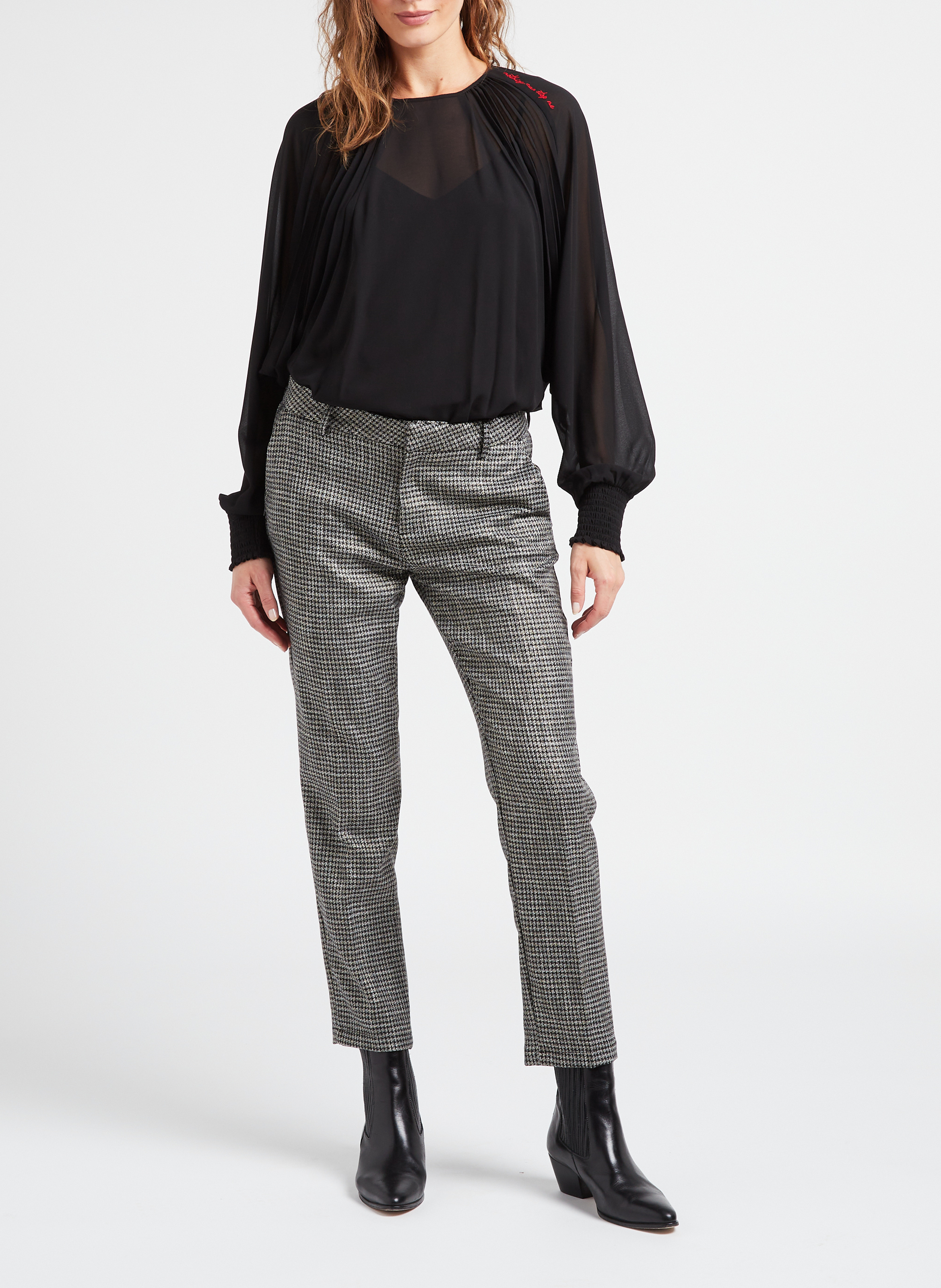 Pleated loose-fit round-neck blouse TWINSET Black