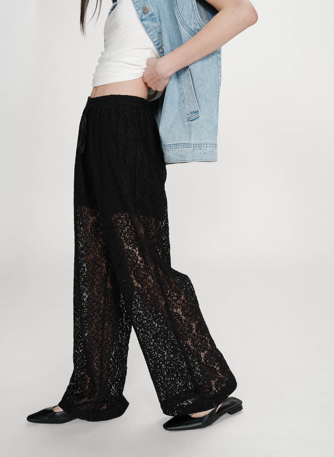 Wide-leg lace pants GRACE ET MILA Black
