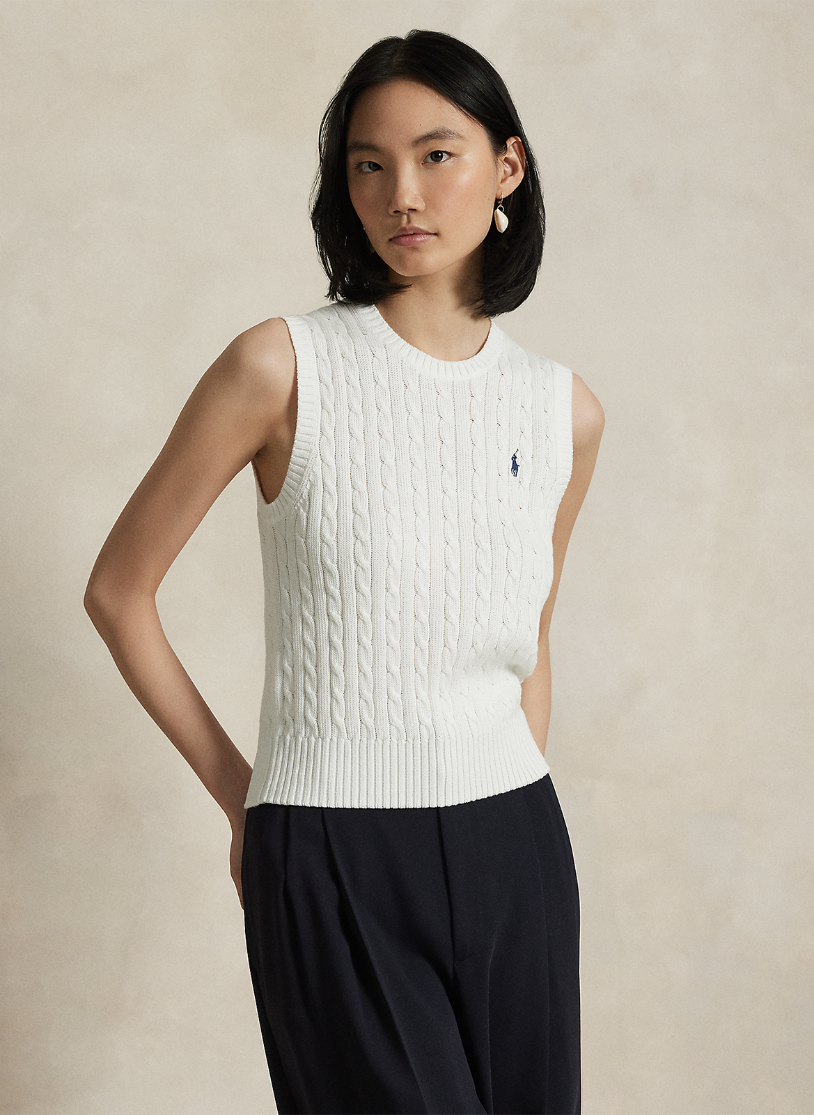 Pull moulant col rond en coton POLO RALPH LAUREN Weiss