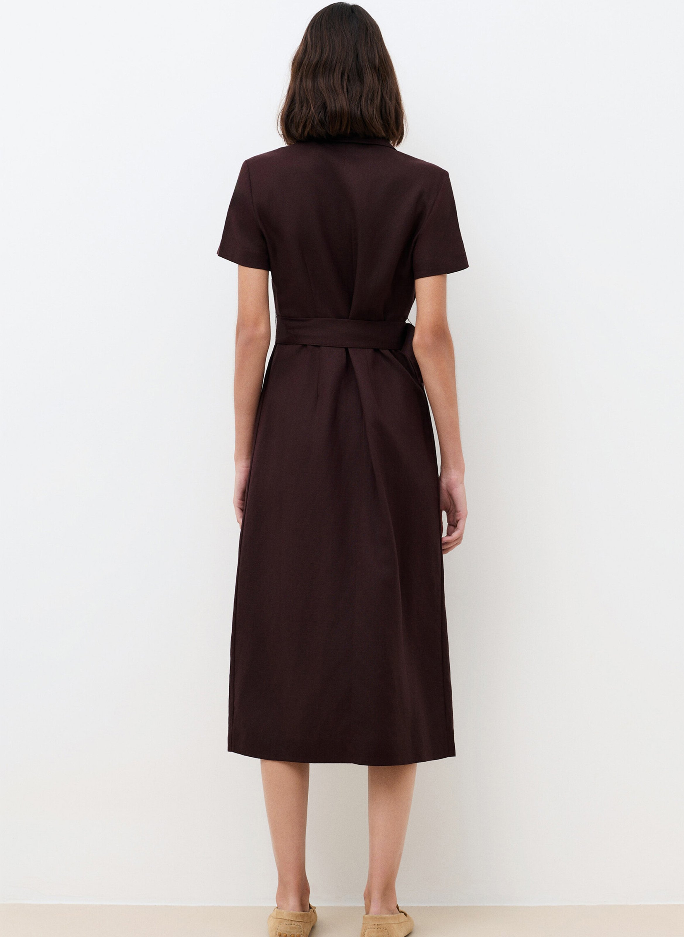 Lange jurk van gemengd linnen CAROLL Bruin