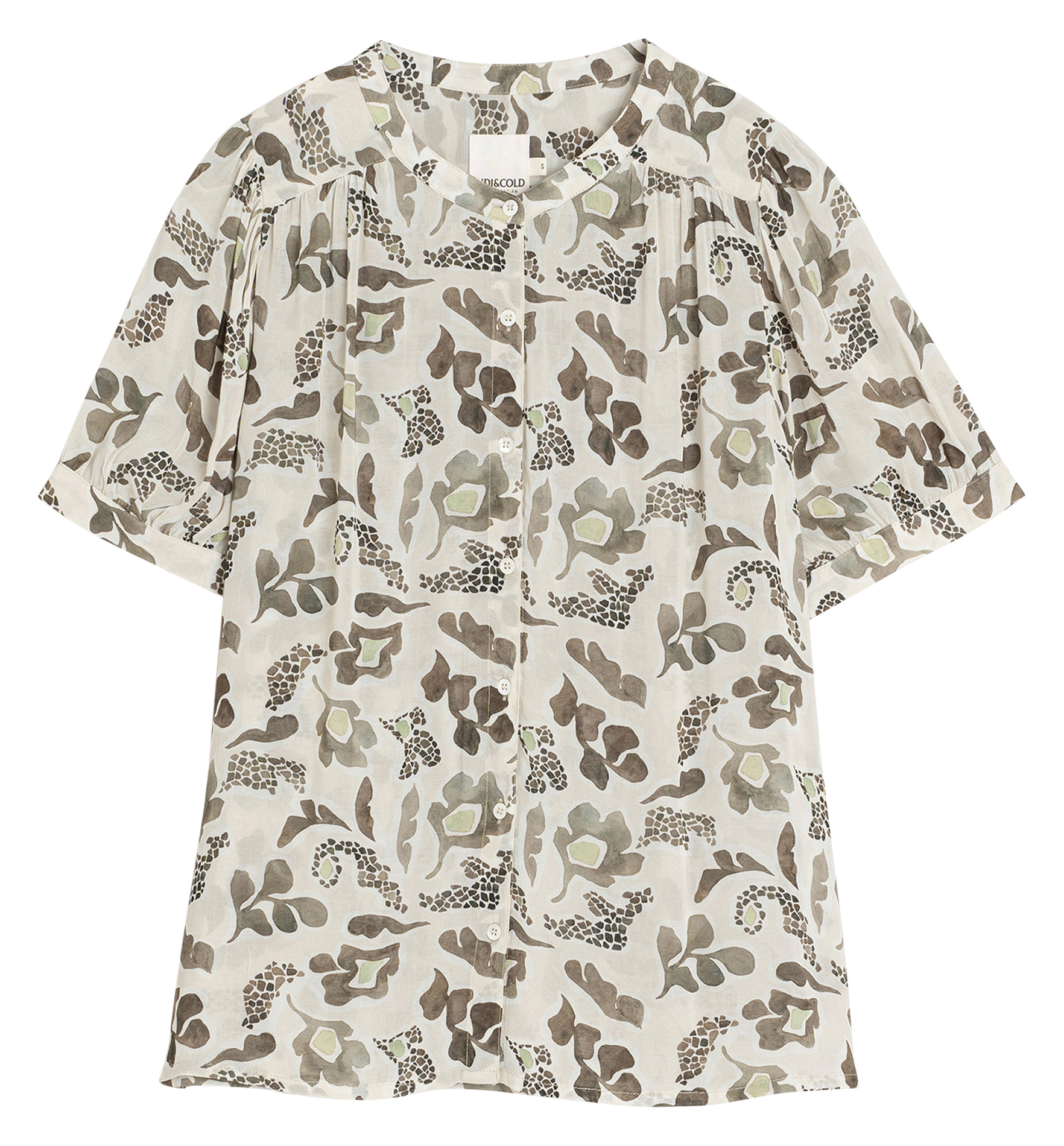 Chemisier ample col rond imprimé INDI & COLD Kaki