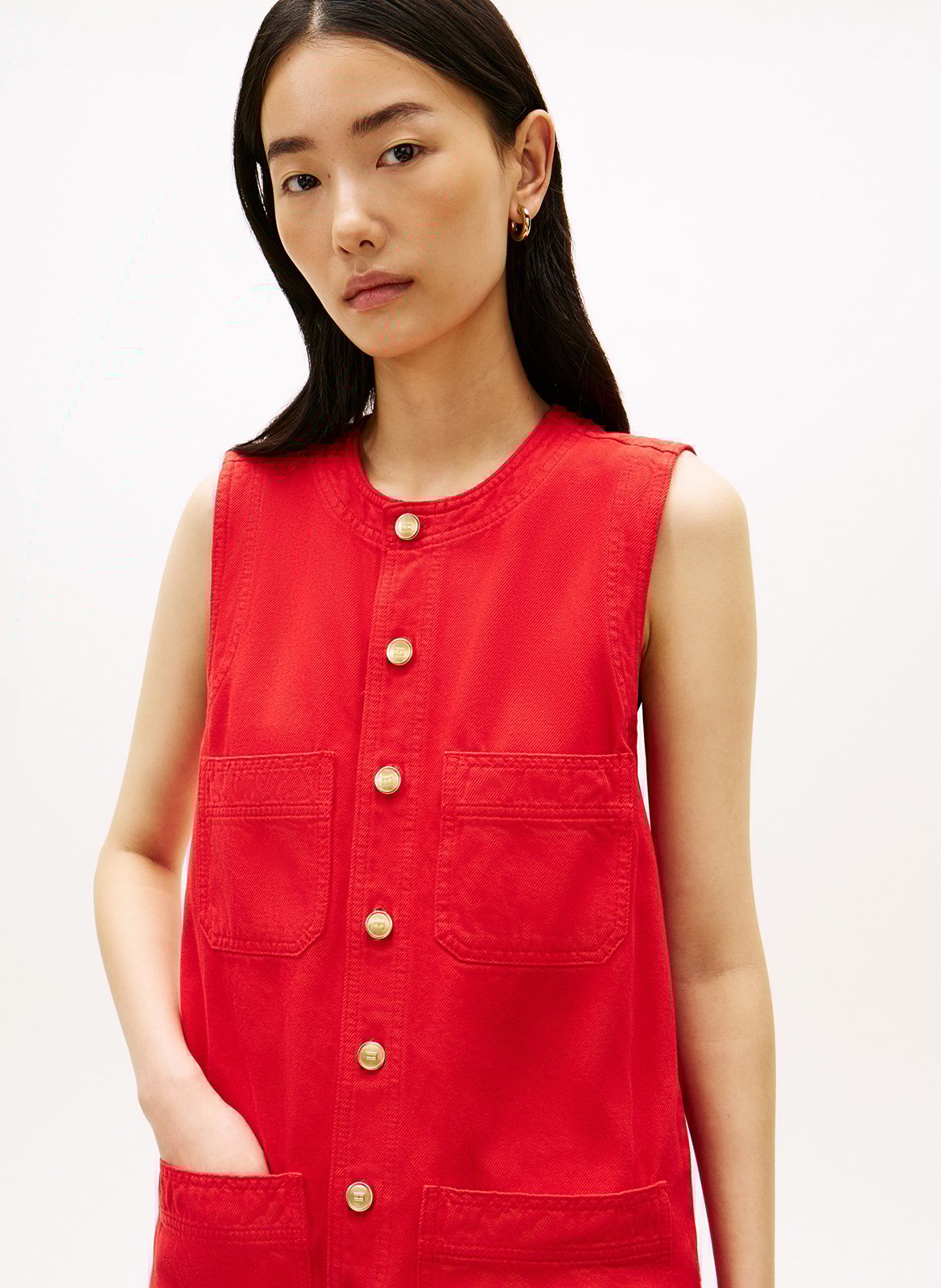 Baumwoll-Kurzkleid mit Rundhalsausschnitt TOMMY HILFIGER Orange