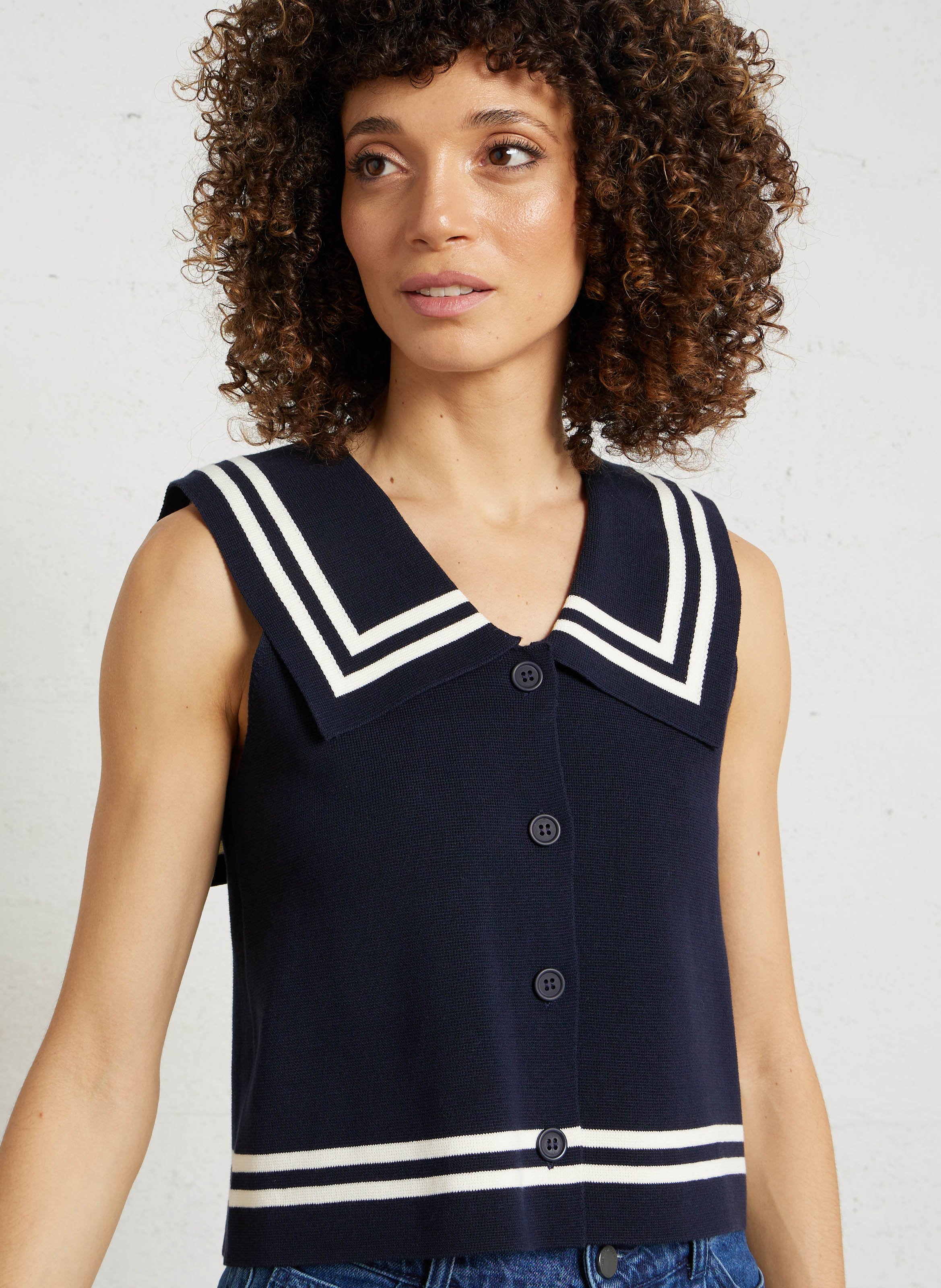 Oberteil mit maritimem Kragen aus Baumwolle THE TINY BIG SISTER Blau