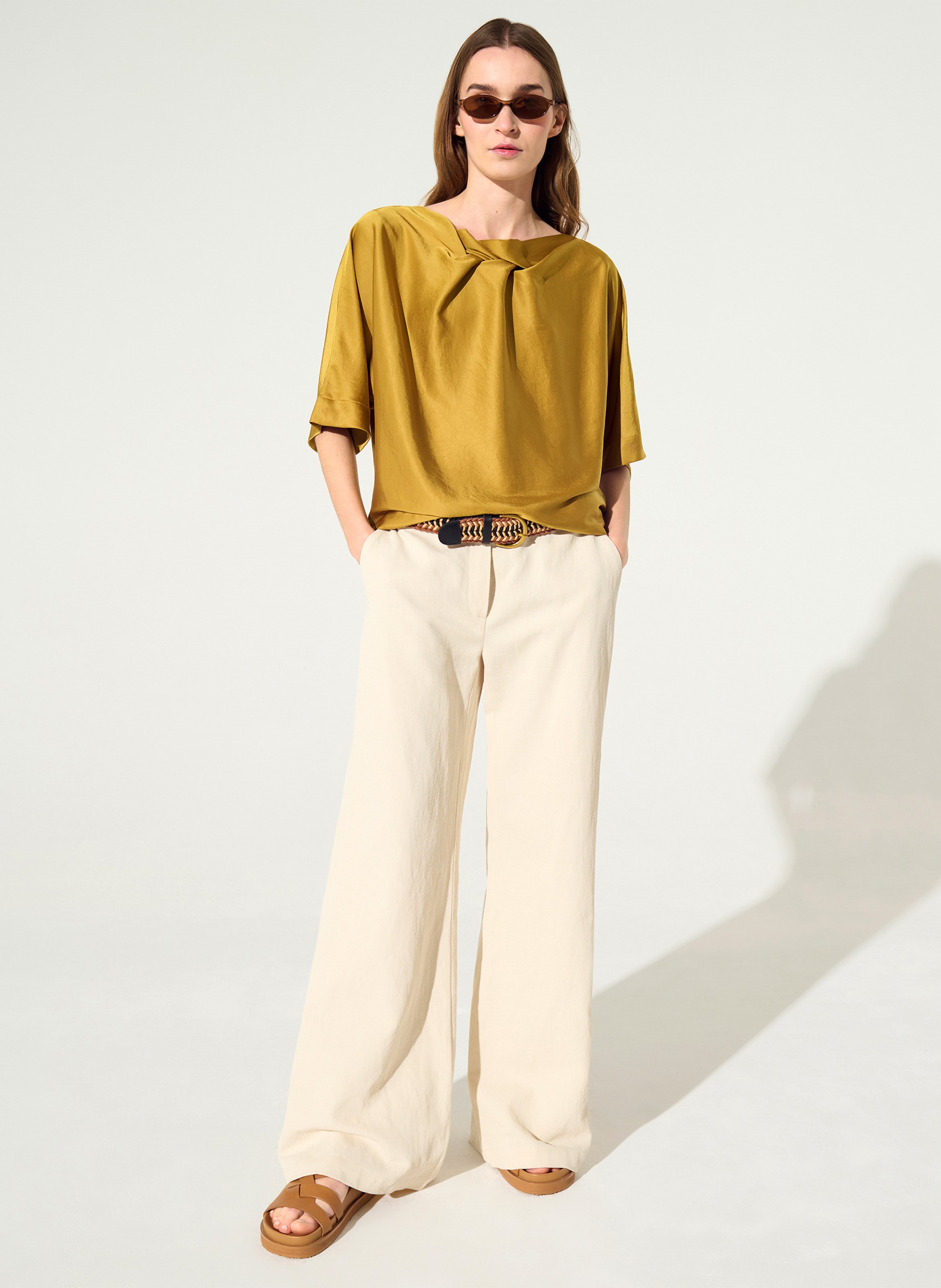 Satin top with asymmetrical neckline COTELAC Yellow