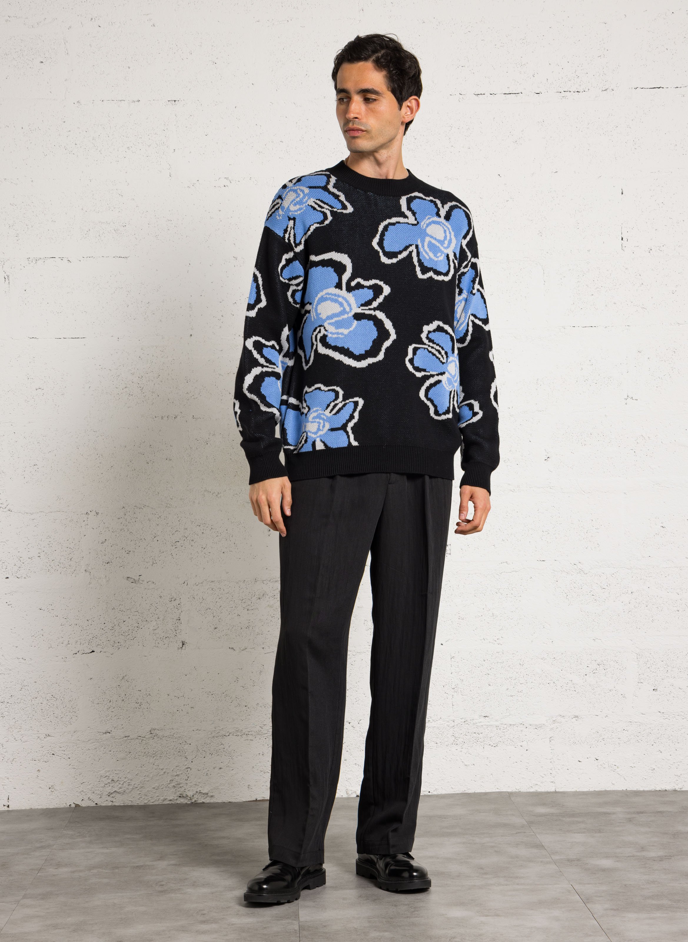 Colour block cotton sweater SOLID Black