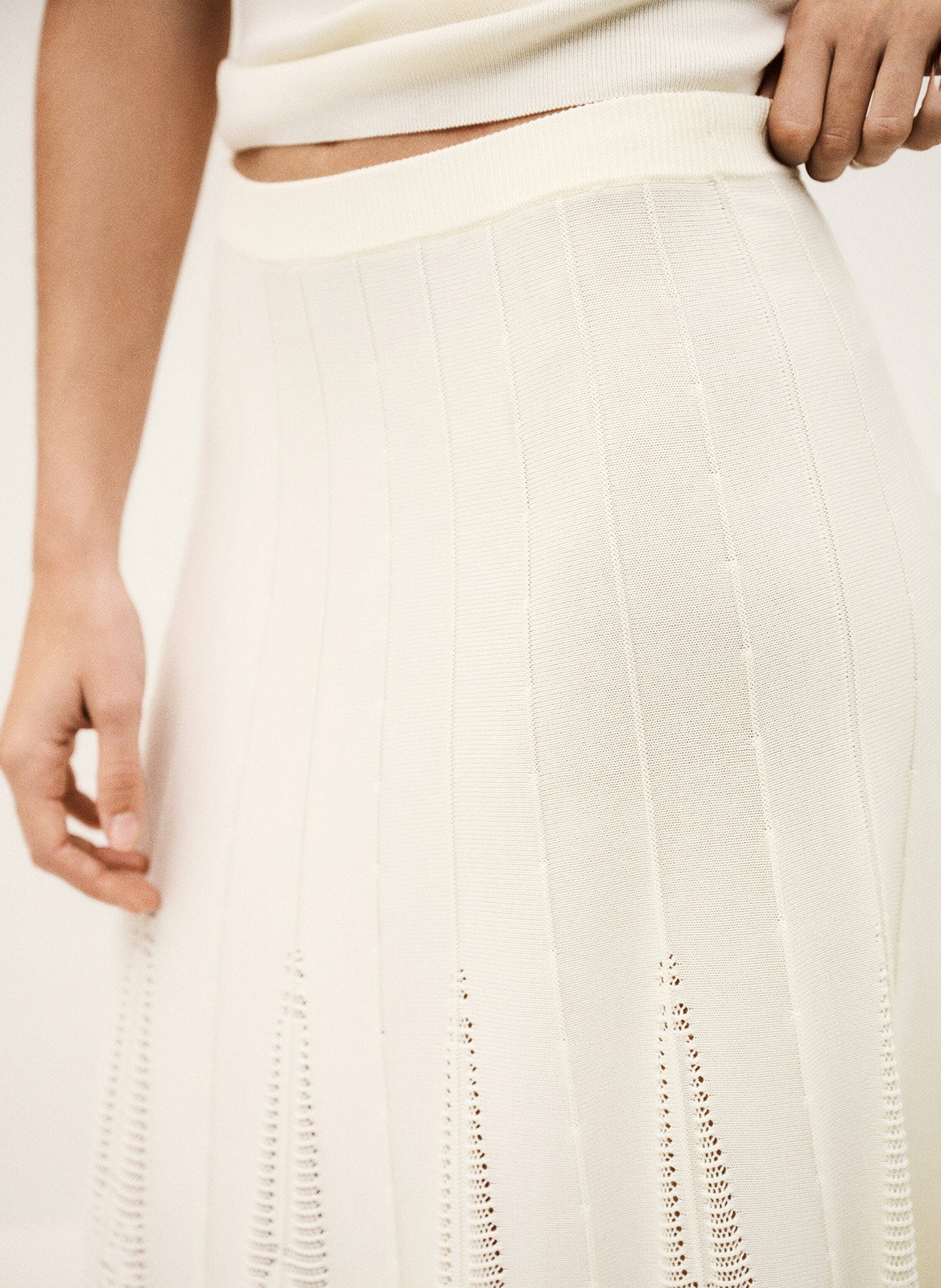 Jupe longue évasée à détails ajourés BA&SH Beige