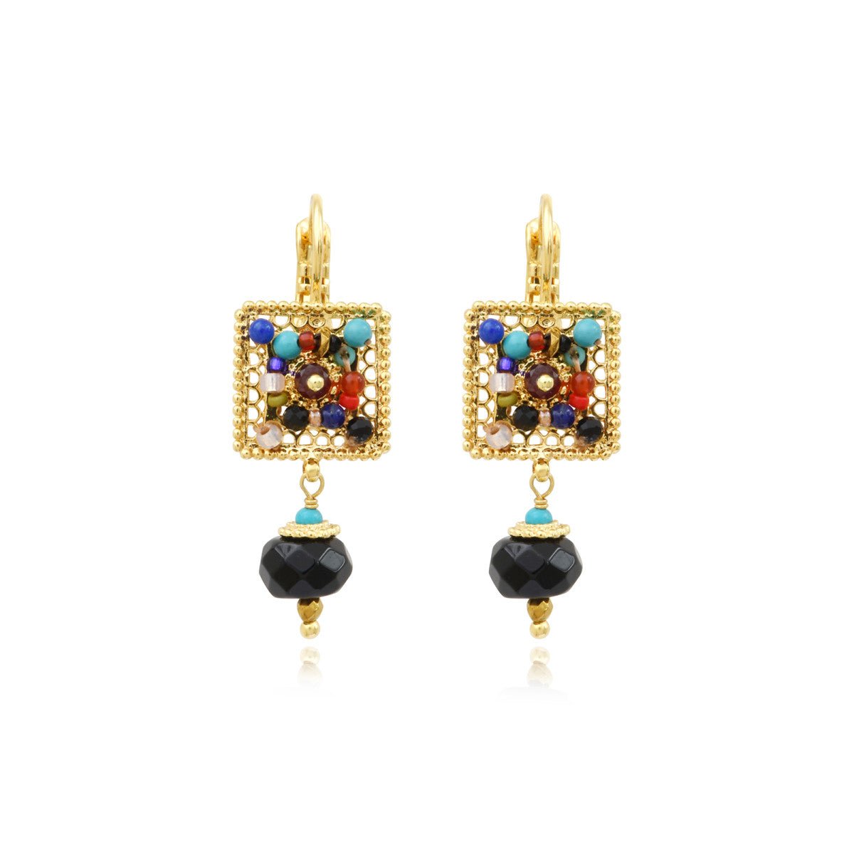 Square earrings in fine gold plating SATELLITE PARIS Multicolored