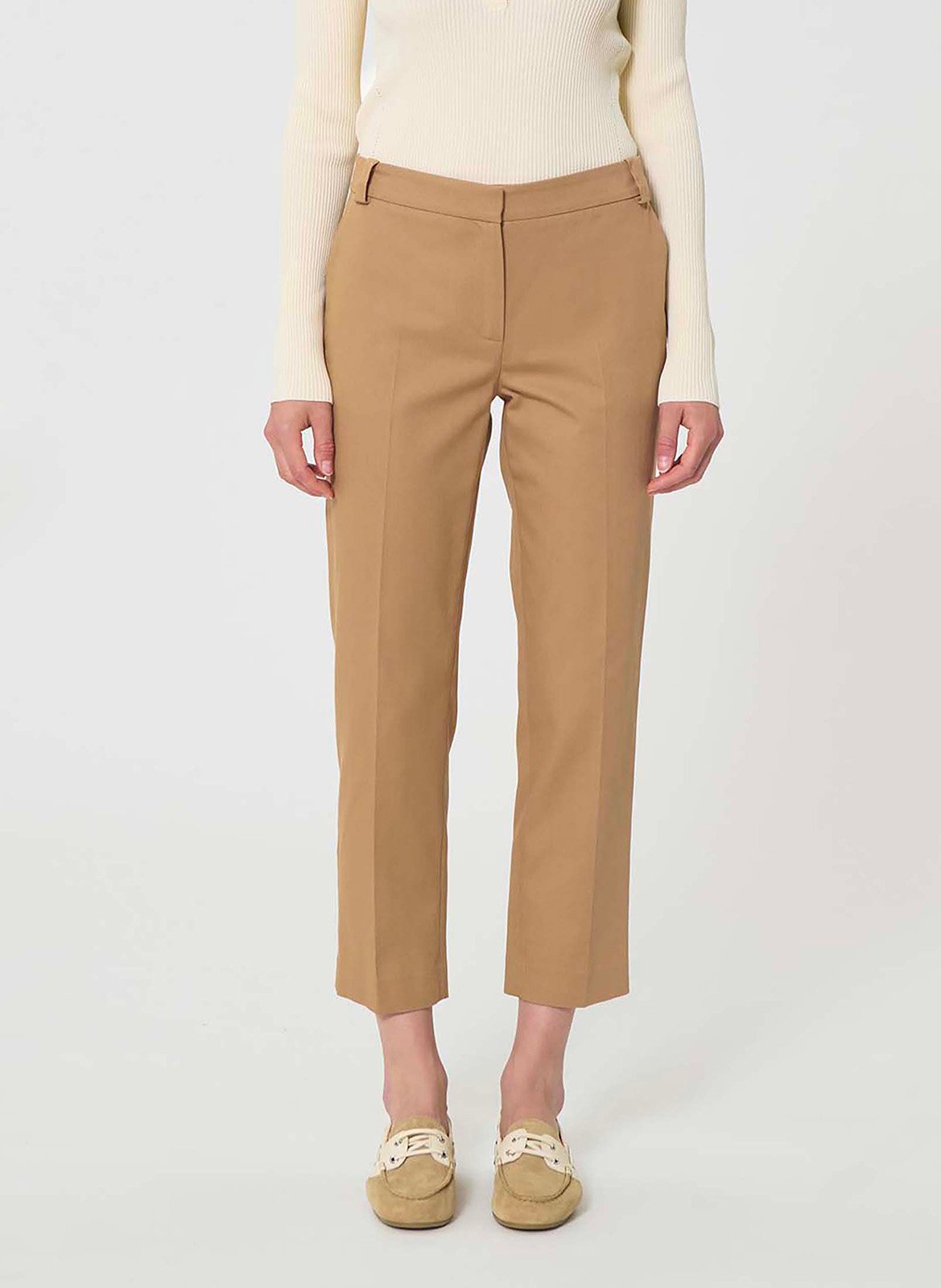 Pantalon ajusté en coton TARA JARMON Marron