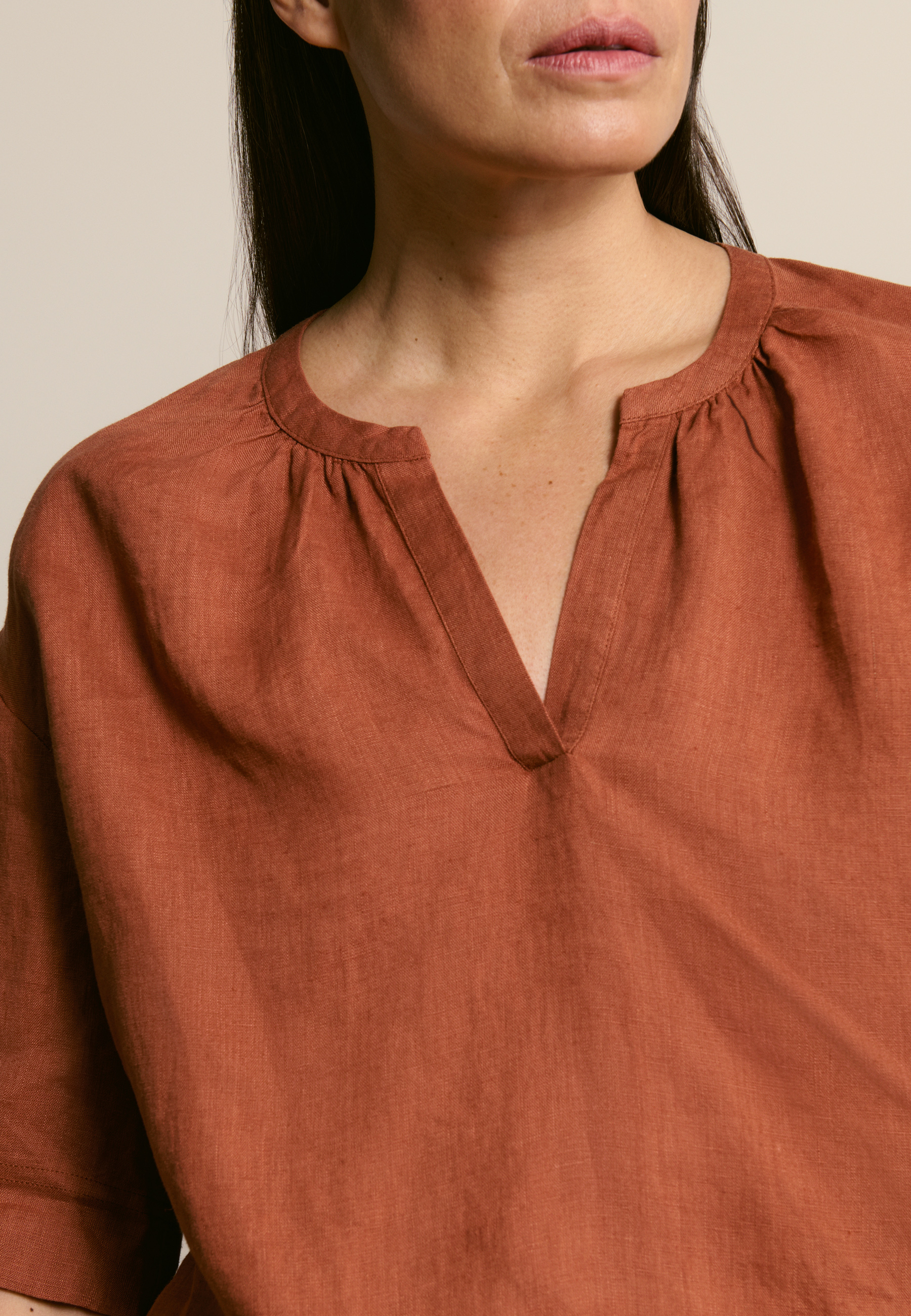 Linen blouse with elbow-length sleeves MAISON MONTAGUT Brown