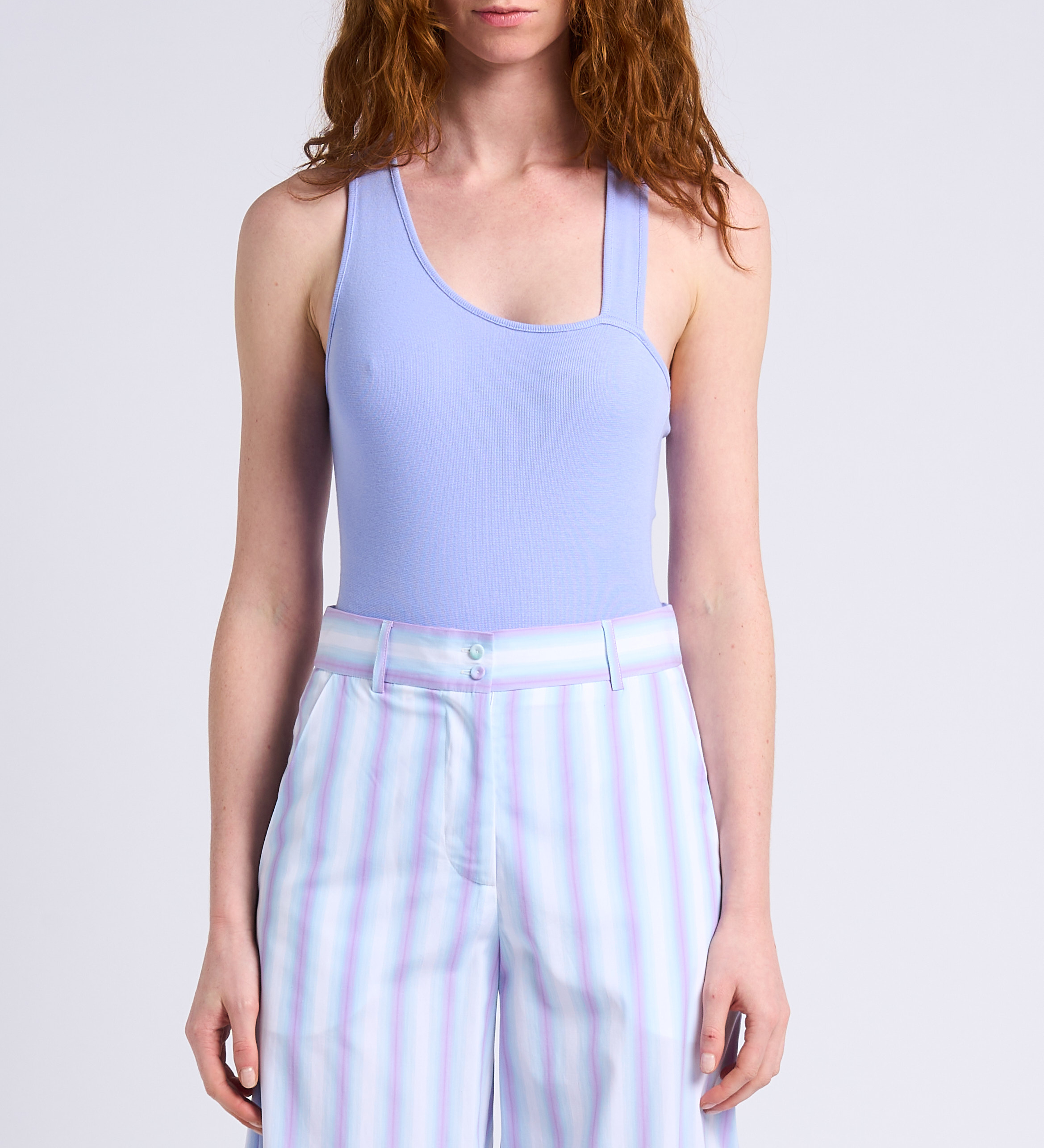 Tight-fitting cotton-blend bodysuit with asymmetric collar MARGAUX LONNBERG Purple