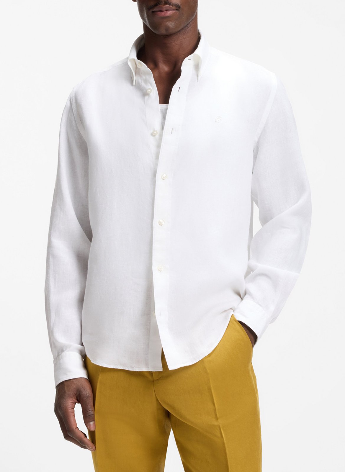 Classic-neck linen shirt BOSS