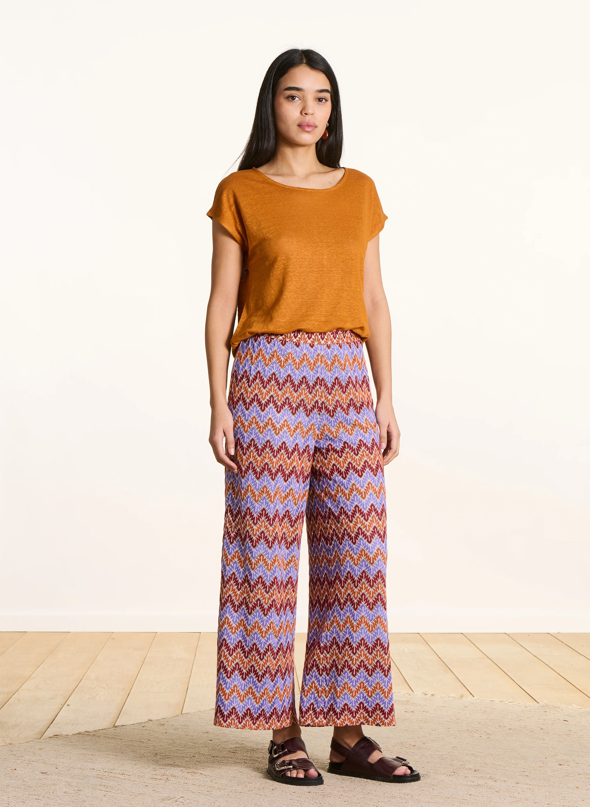 Tee-shirt droit chiné en lin LA FEE MARABOUTEE Braun