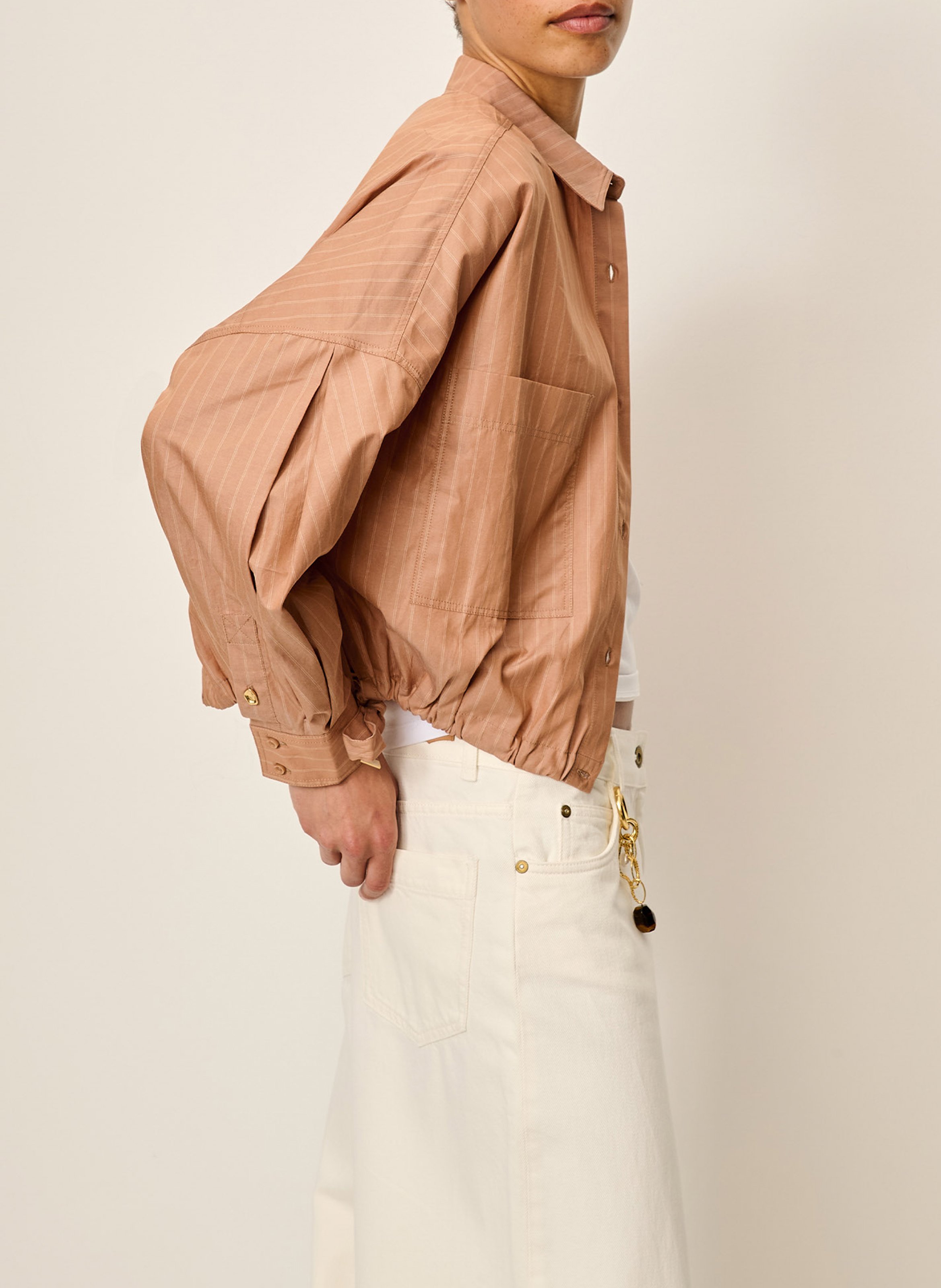 Bluse aus Baumwoll-Mix mit klassischem Kragen SESSUN Beige