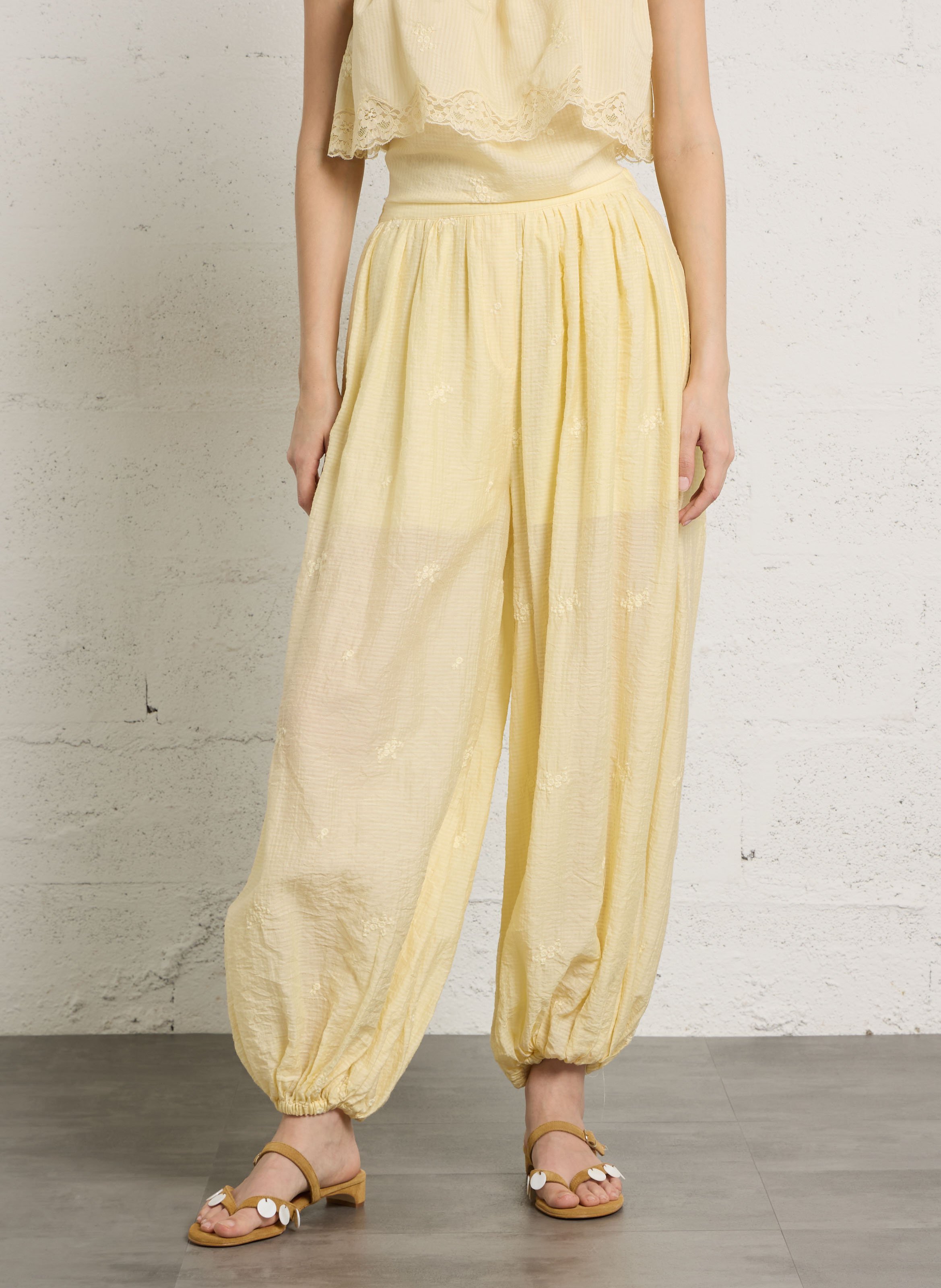 Embroidered wide-leg pants BERENICE Yellow