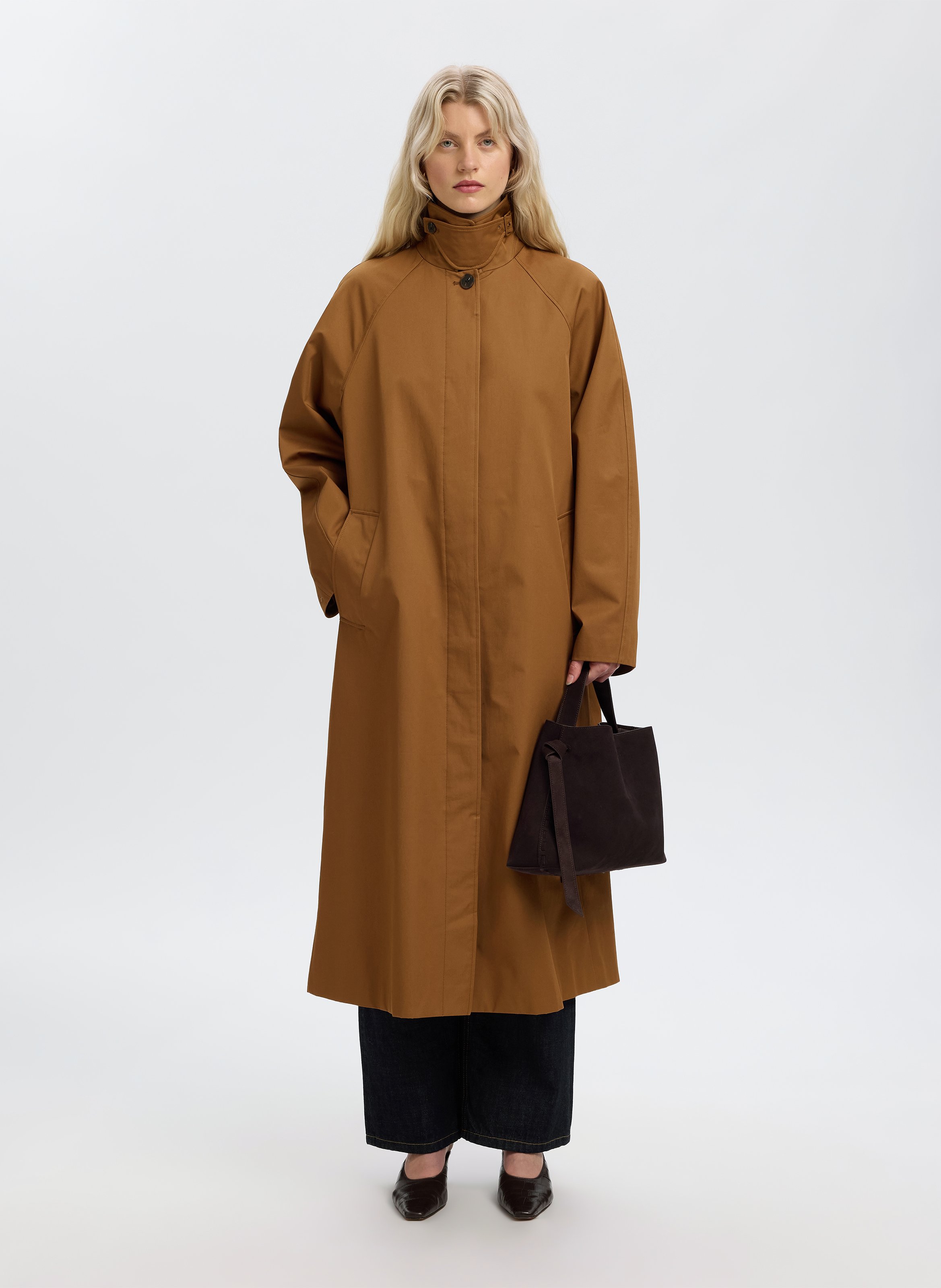 Manteau long oversize en coton recyclé SELECTED Marron
