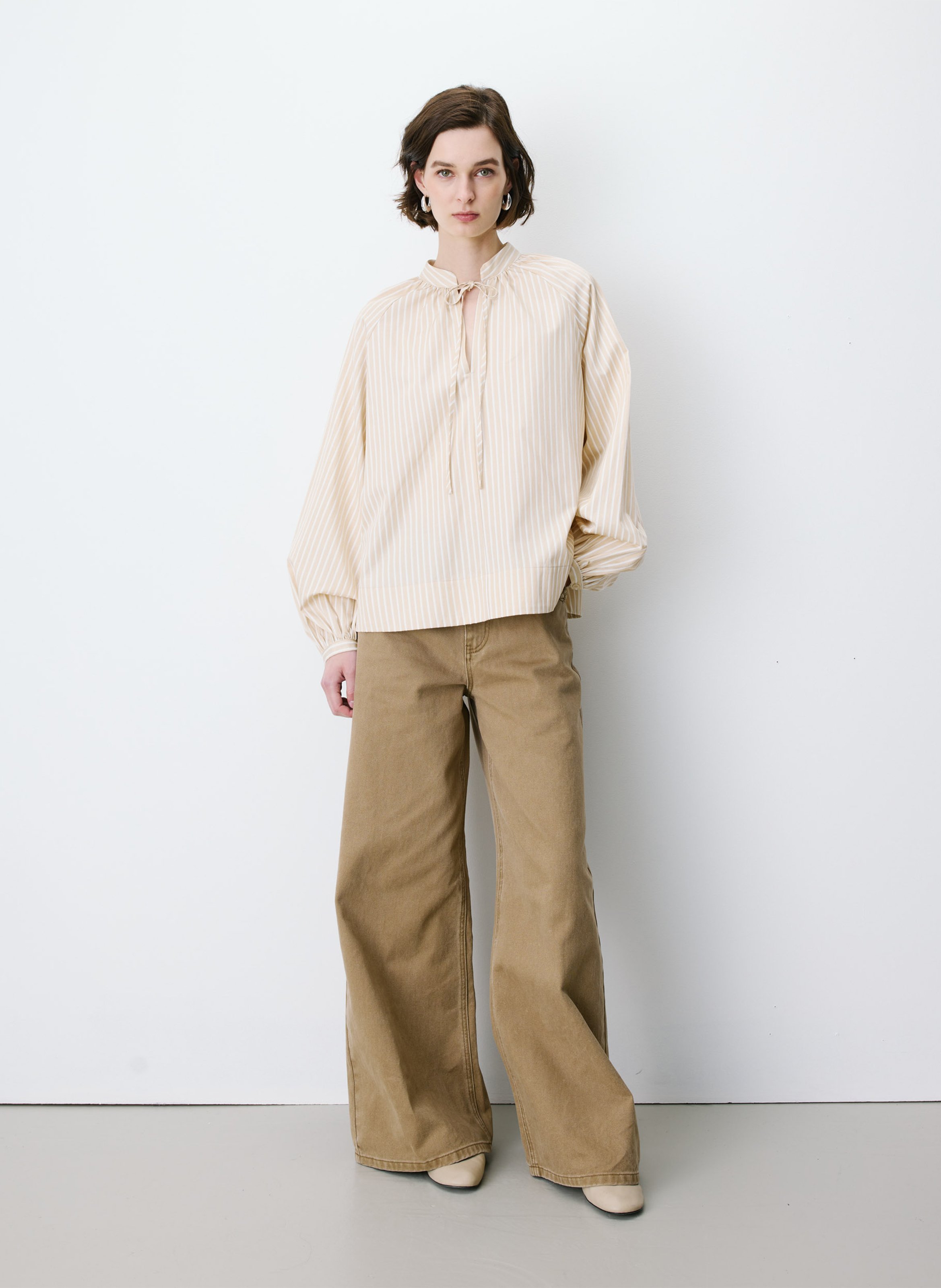 Oversized round neck striped blouse GRACE ET MILA Beige