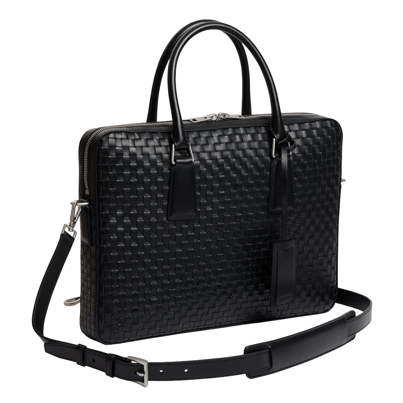 Sac ordinateur classique tressé en cuir SANDRO Zwart