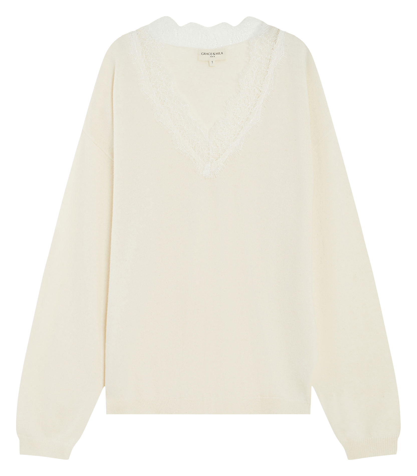 Pull col V  GRACE ET MILA Blanc