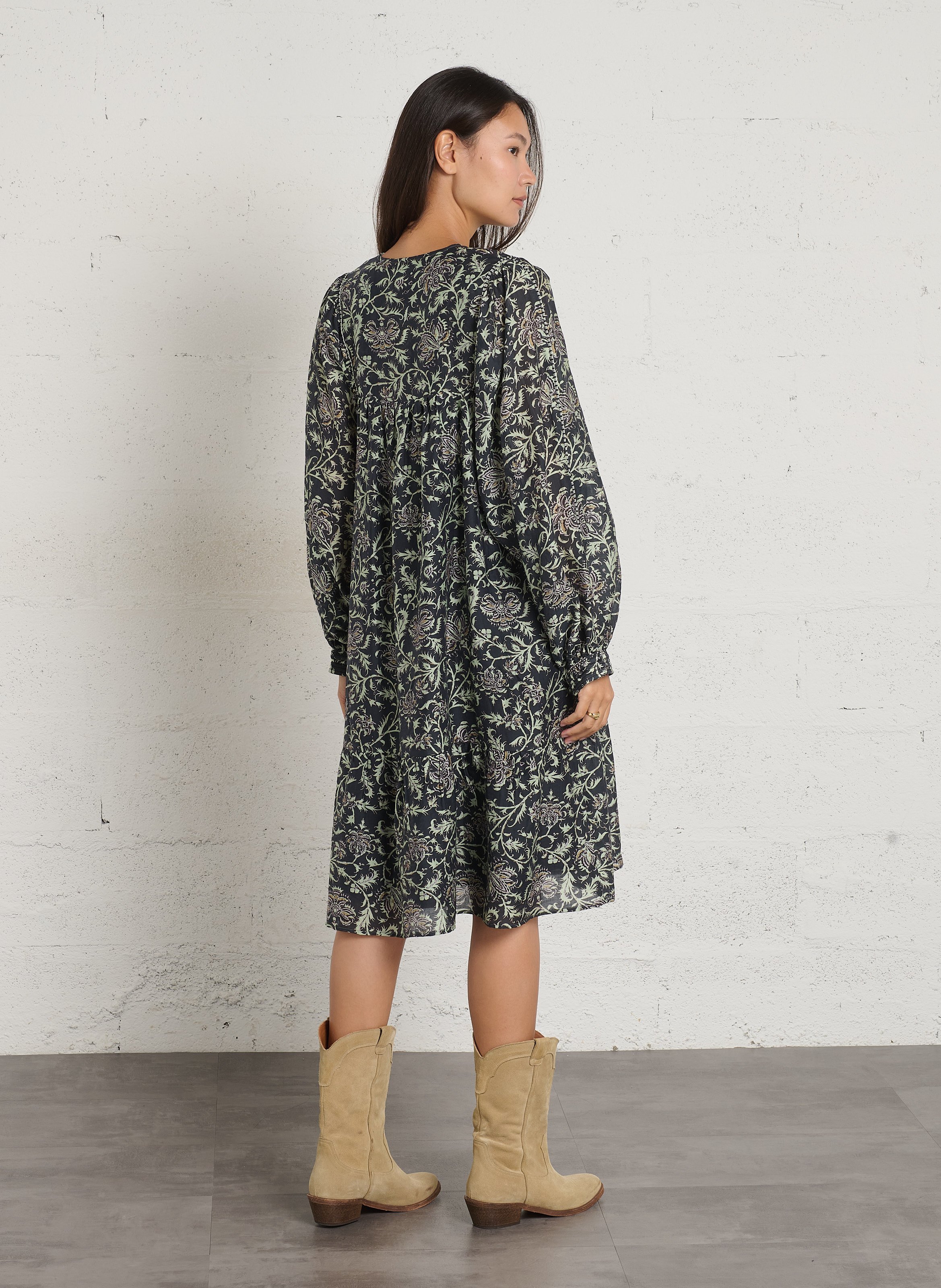 Robe courte imprimée à manches longues SEE U SOON Noir