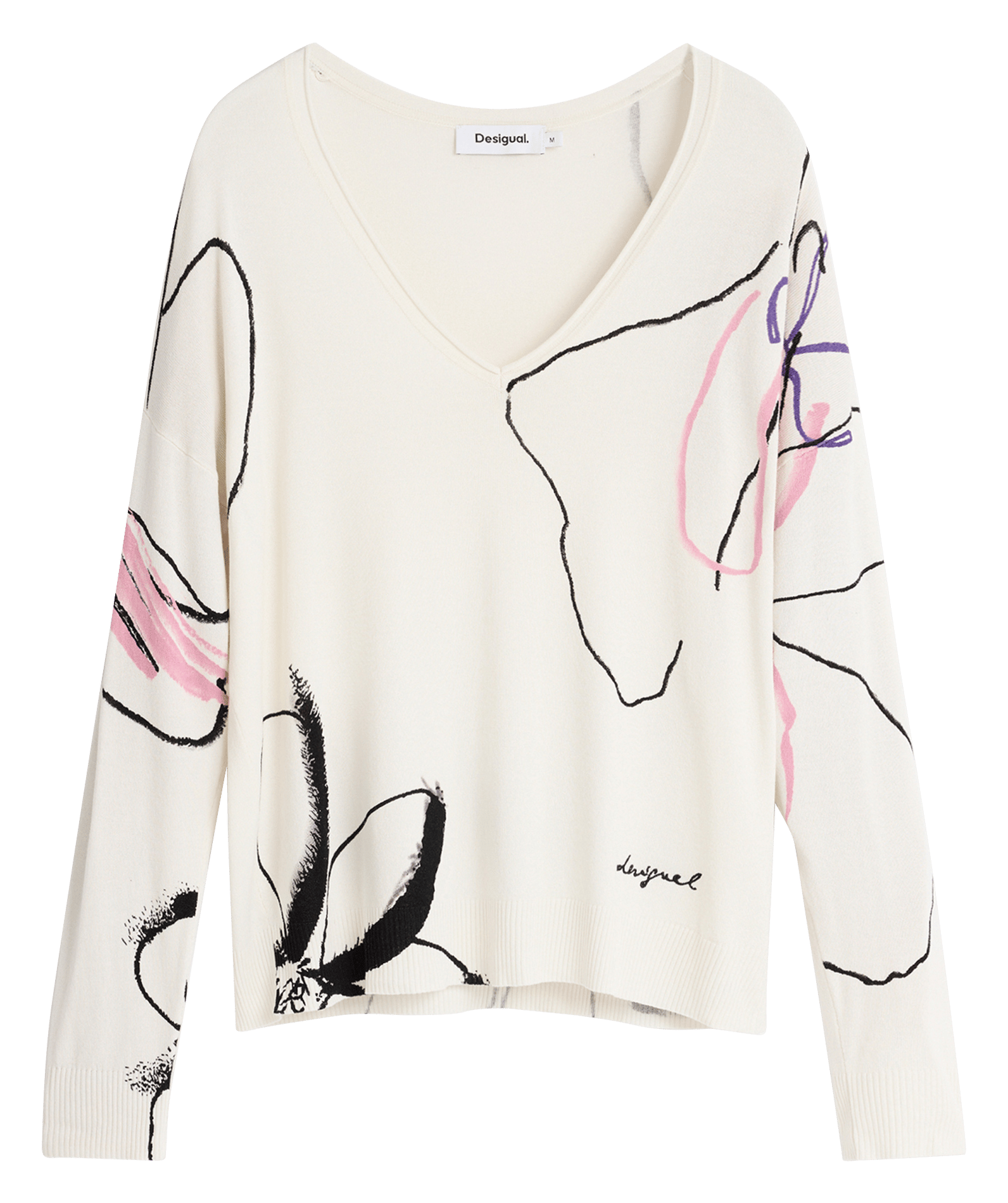 Pull col V  DESIGUAL Blanc