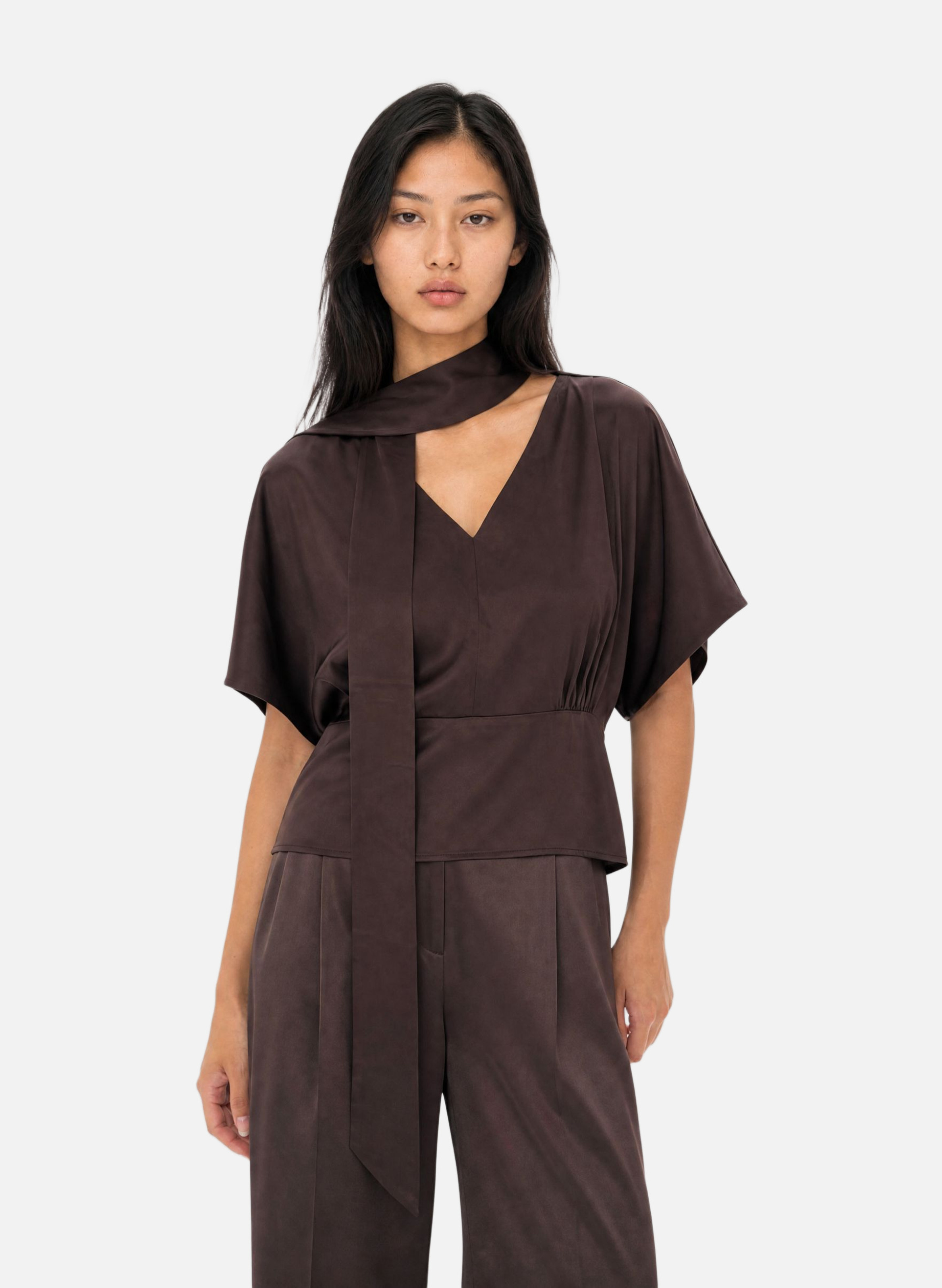 Top with brown satin lavallière THE KOOPLES Brown