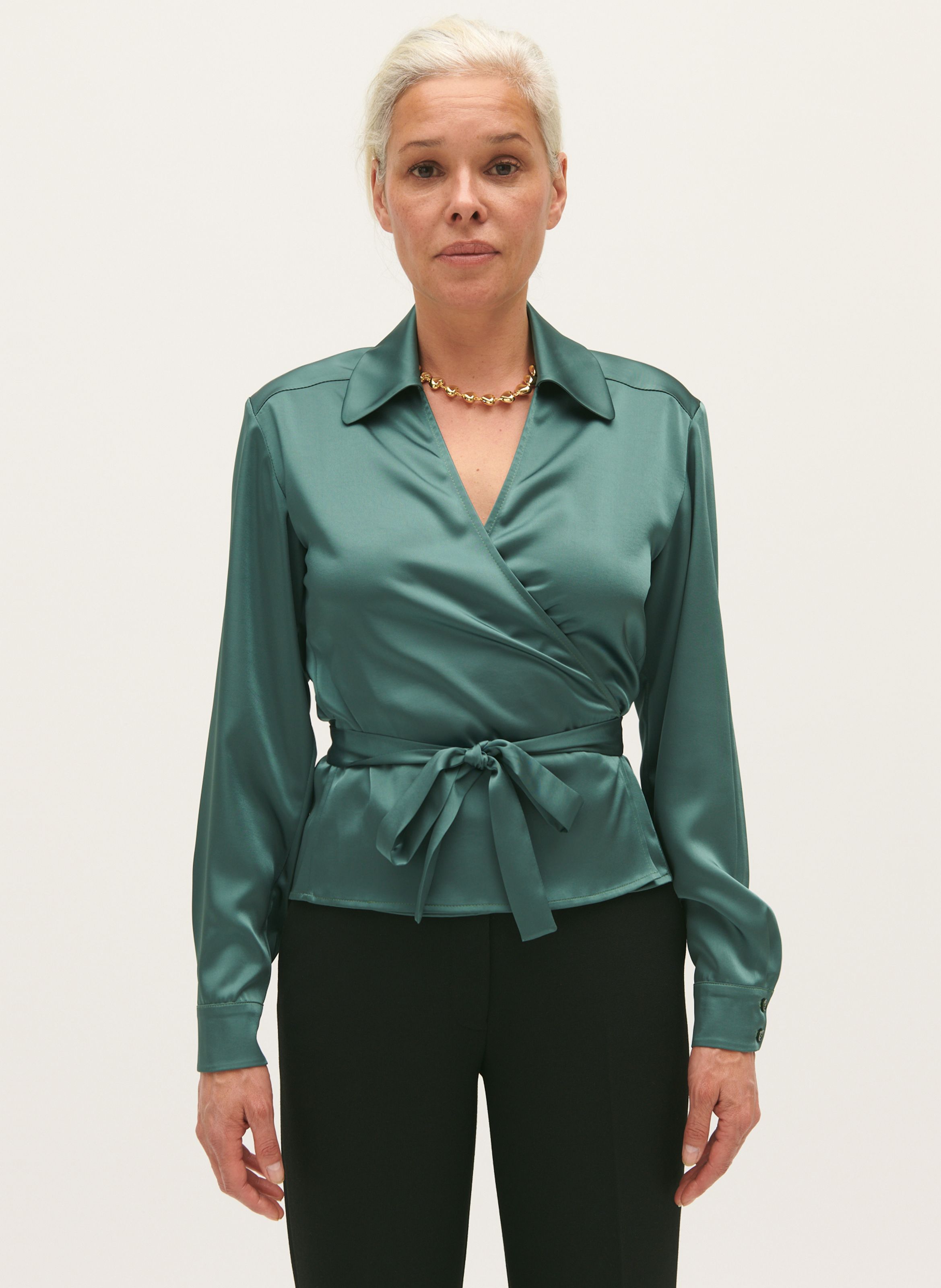 Vert Fitted satin wrap over blouse