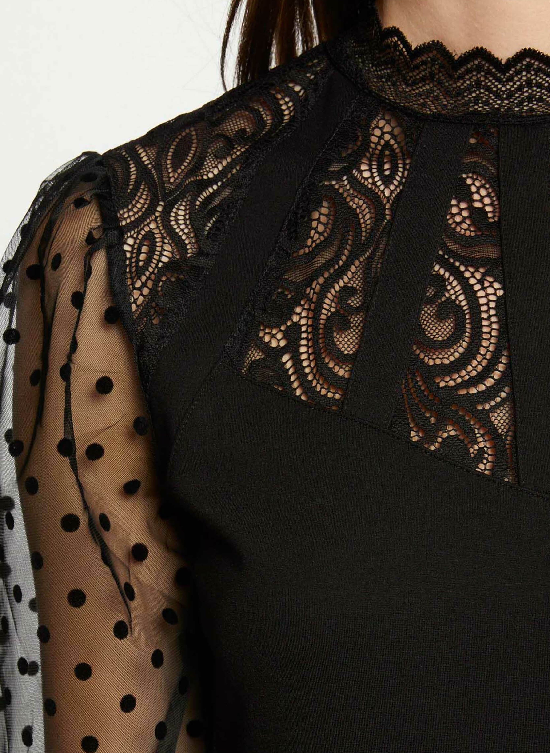 Langarm-Top mit Spitze MORGAN Schwarz