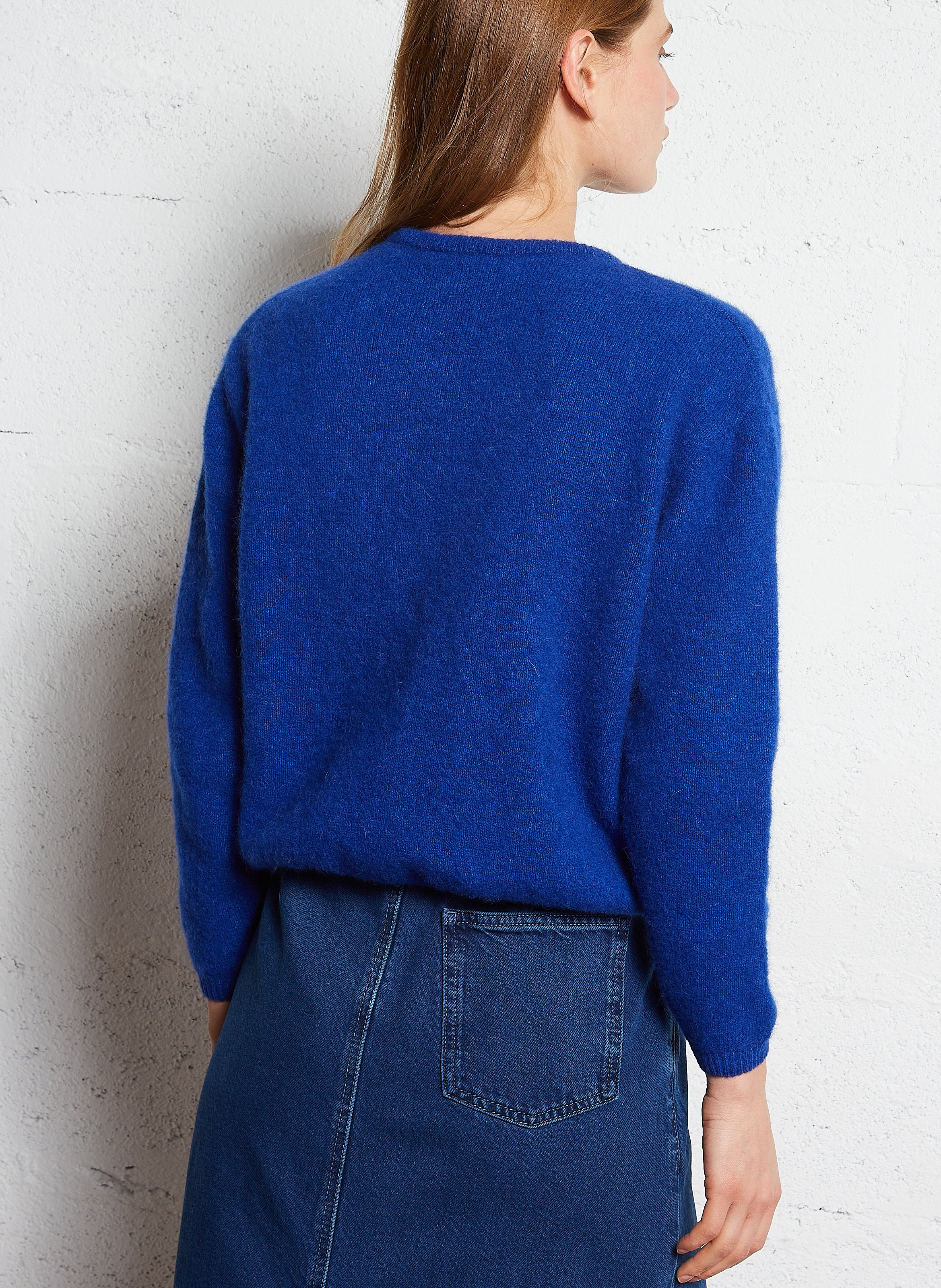 Loose-fit wool-blend cardigan with round neck Blue