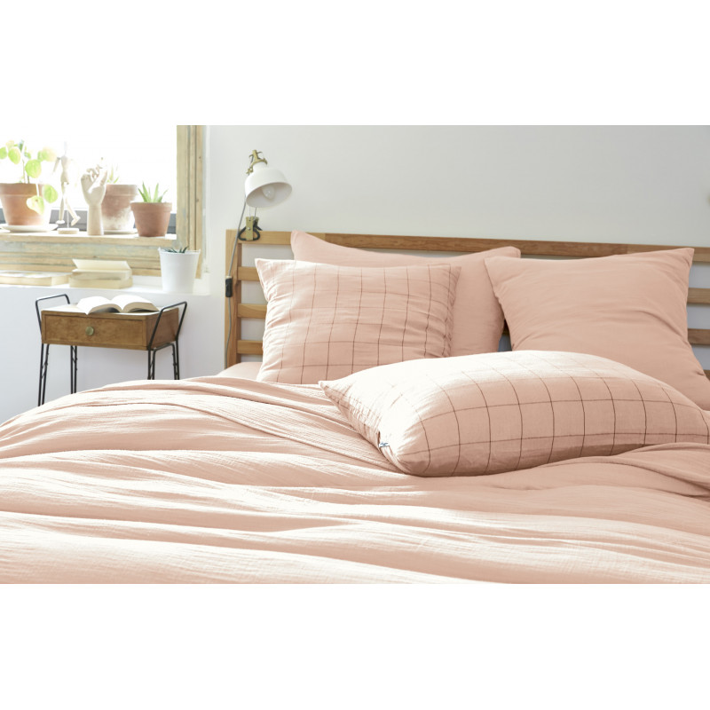 Cotton percale pillow case L'EFFET PAPILLON Pink