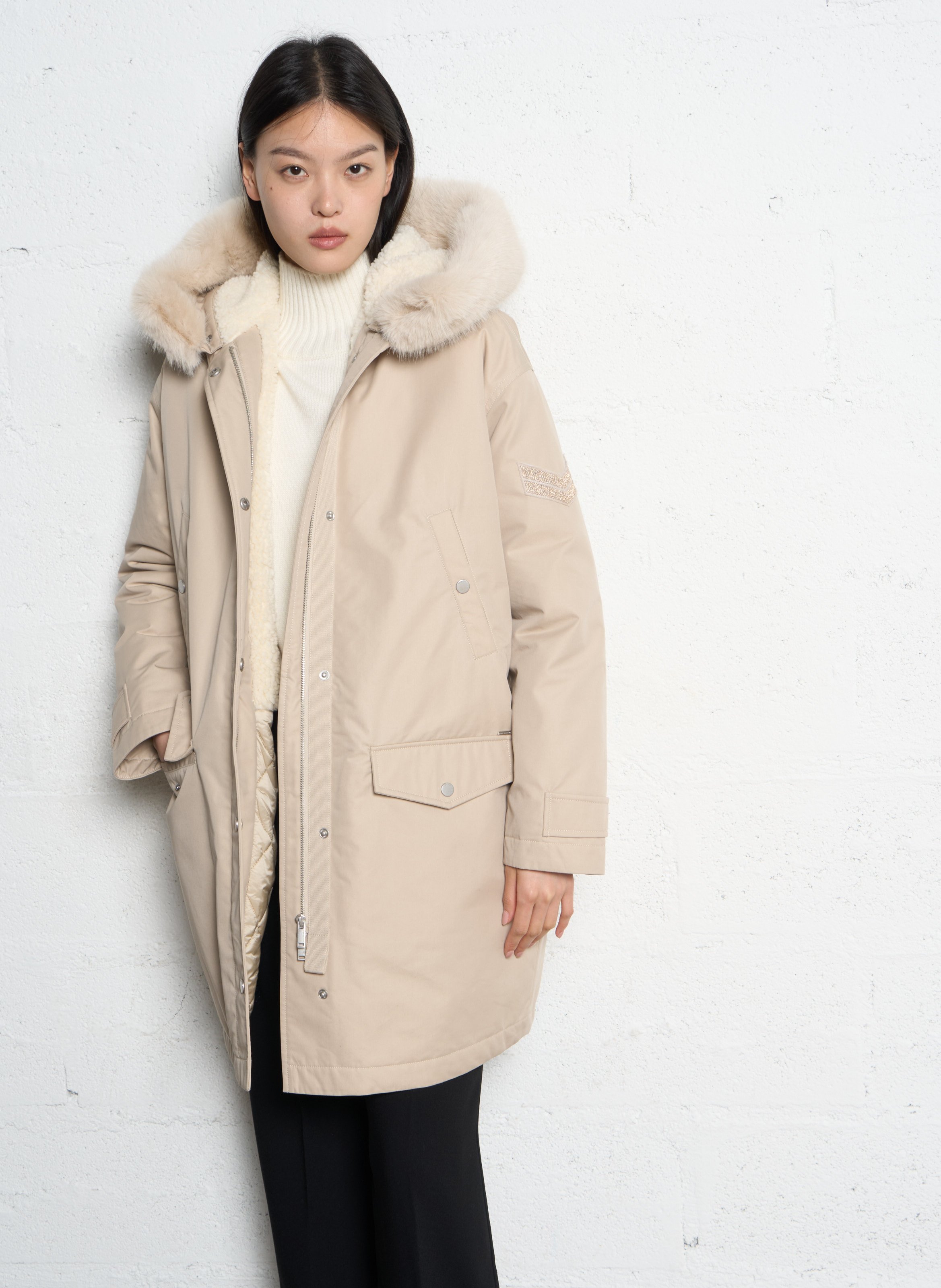 Oversized cotton blend parka IKKS Beige