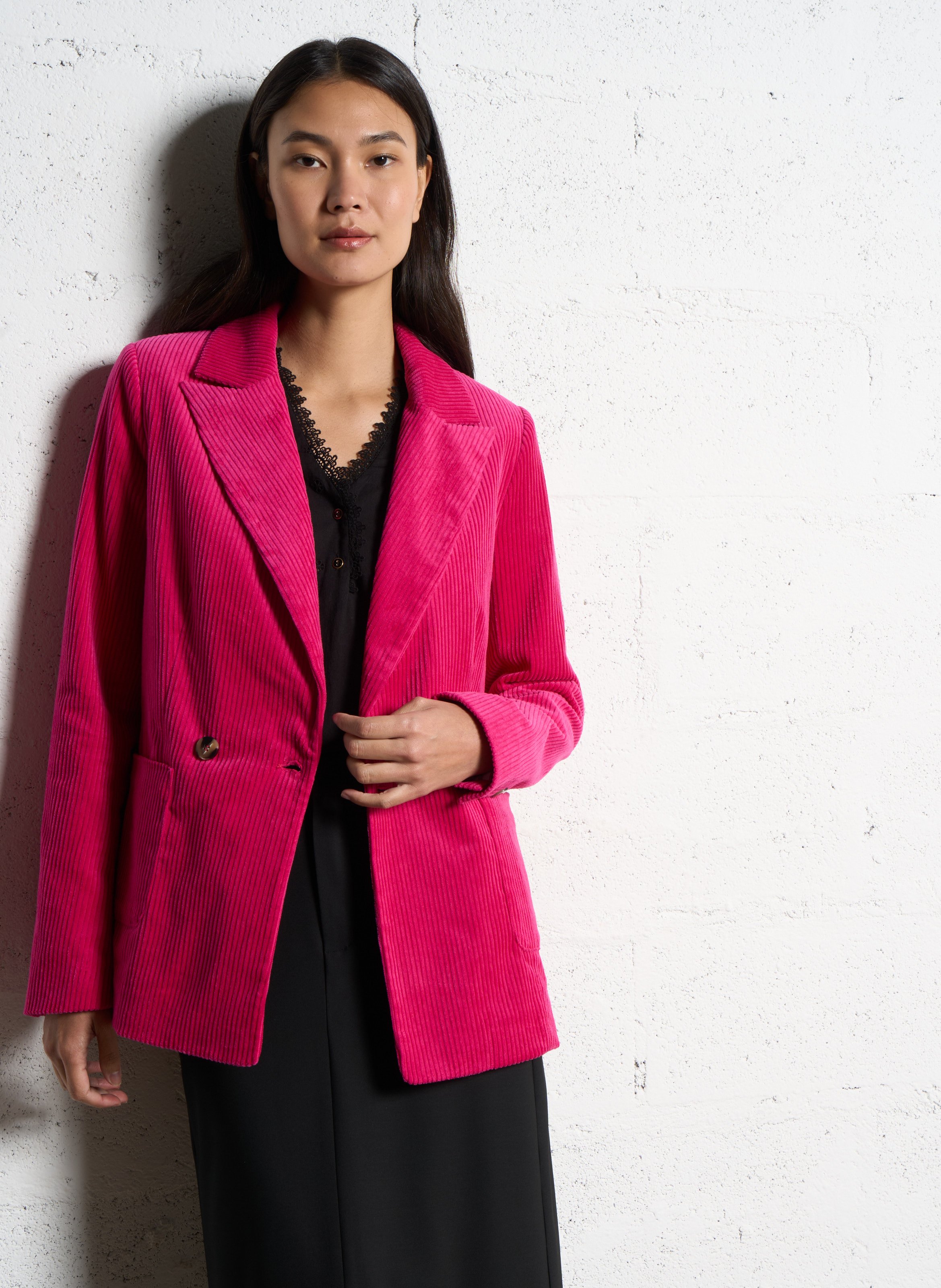 Gerade geschnittener Blazer aus Baumwolle ONE STEP Rosa