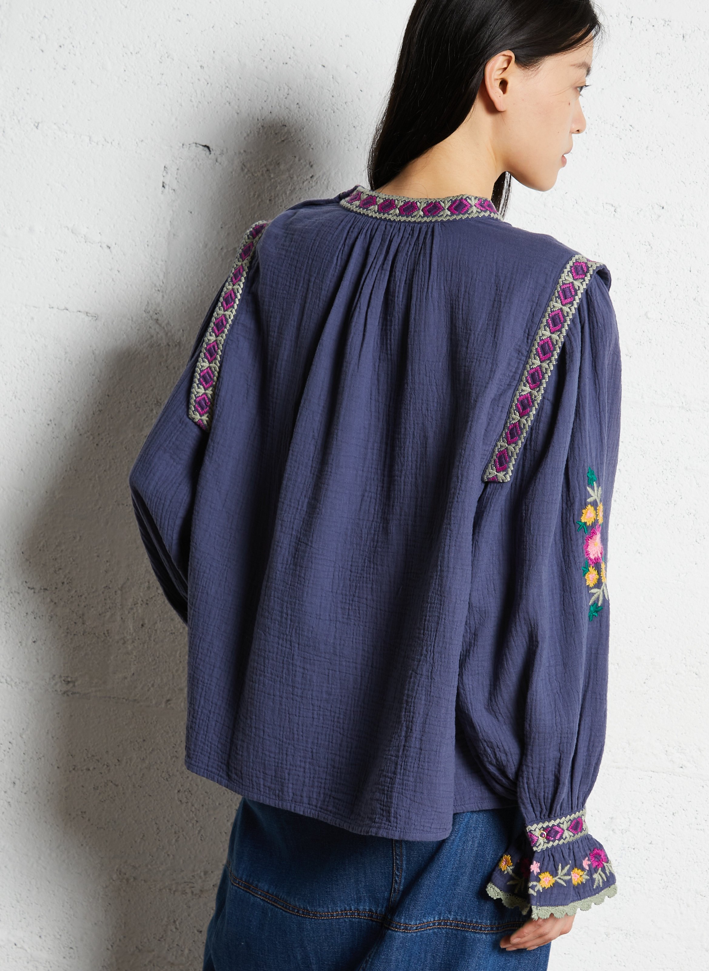 Round-neck cotton blouse LOUISE MISHA Blue