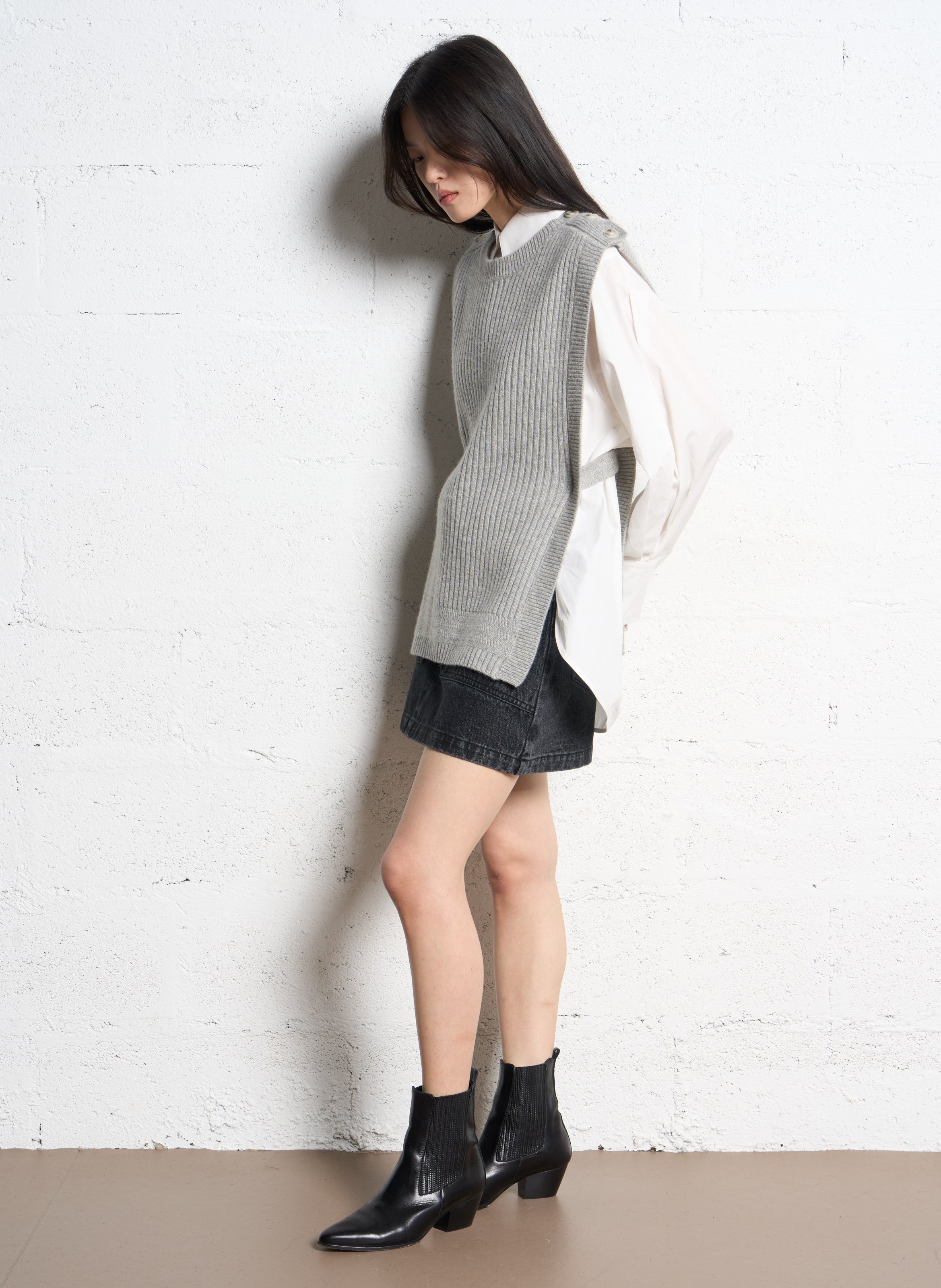 Pull col rond en laine mélangée SUNCOO Gris