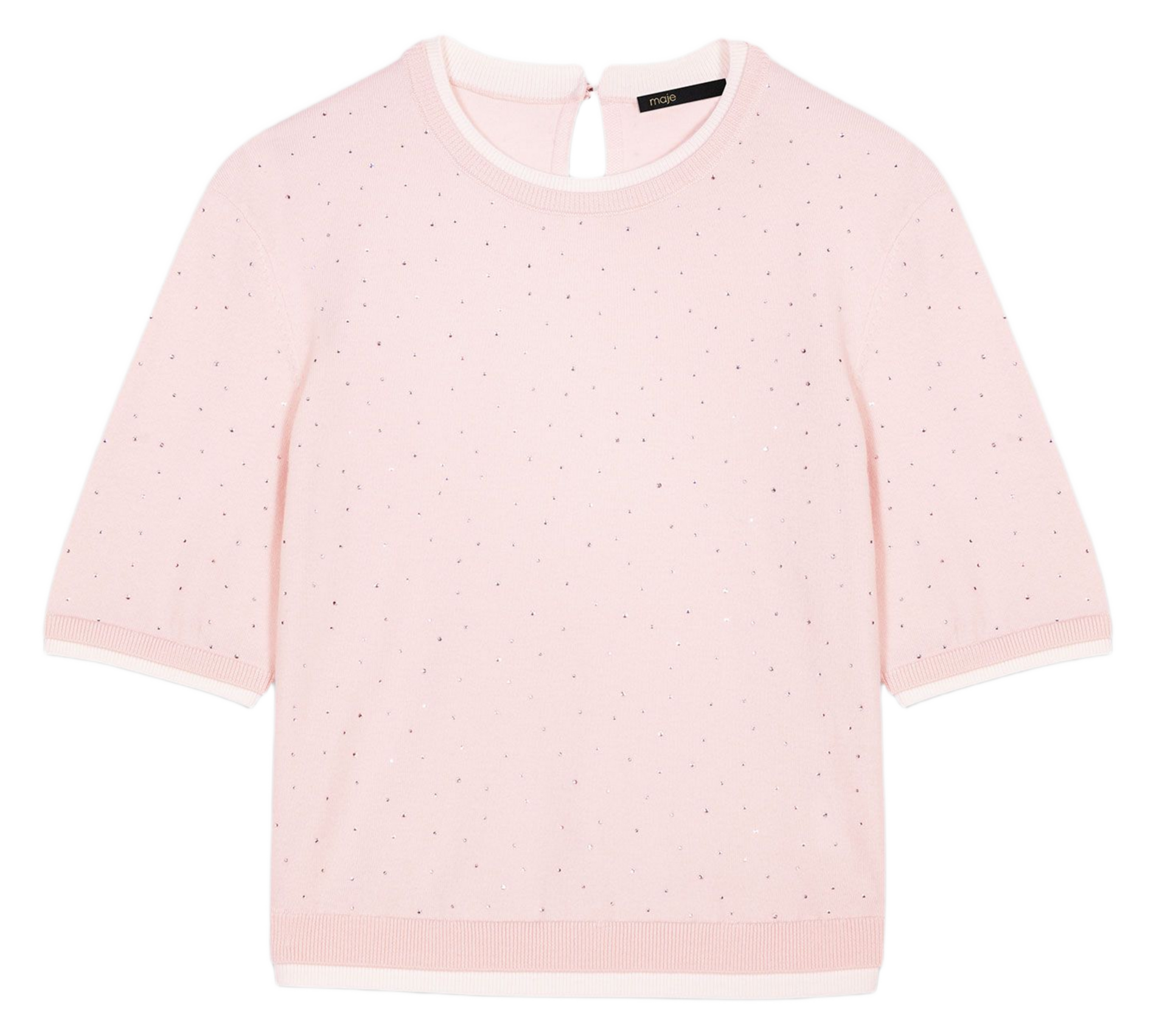 Pull col rond en laine mélangée MAJE Rose