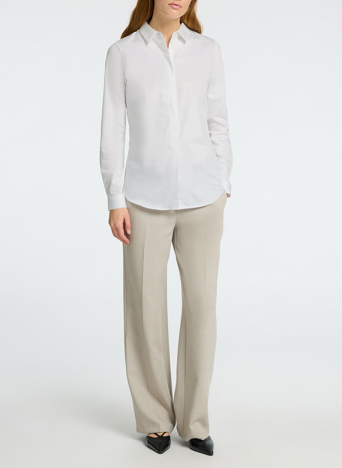 Organic cotton-blend shirt with classic collar SELECTED White