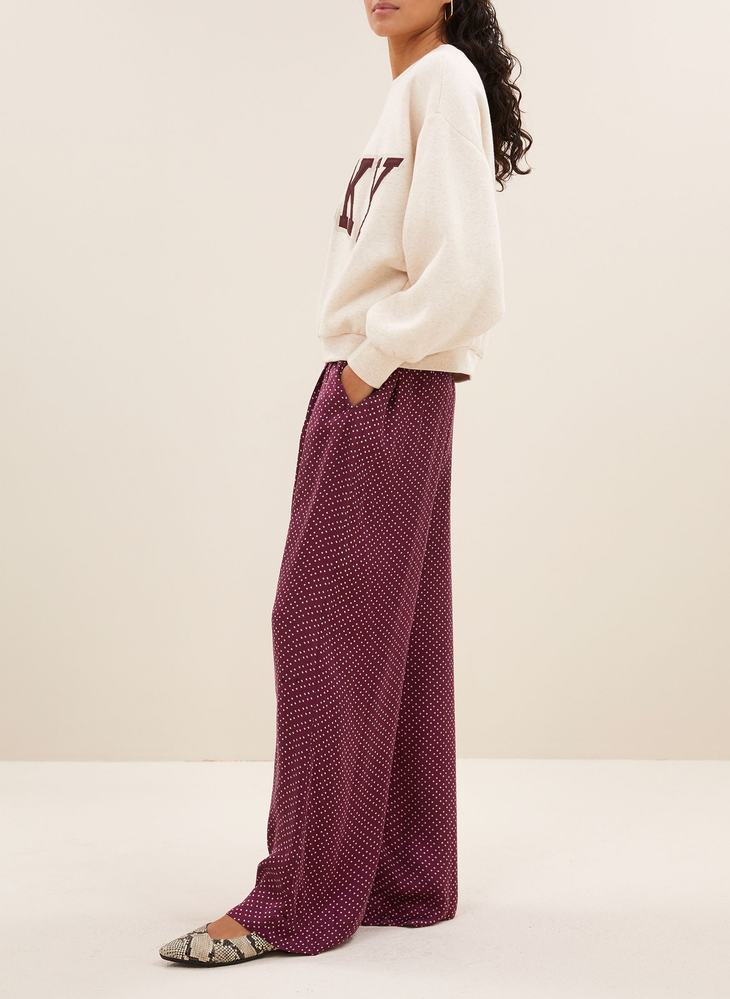 Wijde sweater van katoenblend met zeefdruk BY BAR Roze