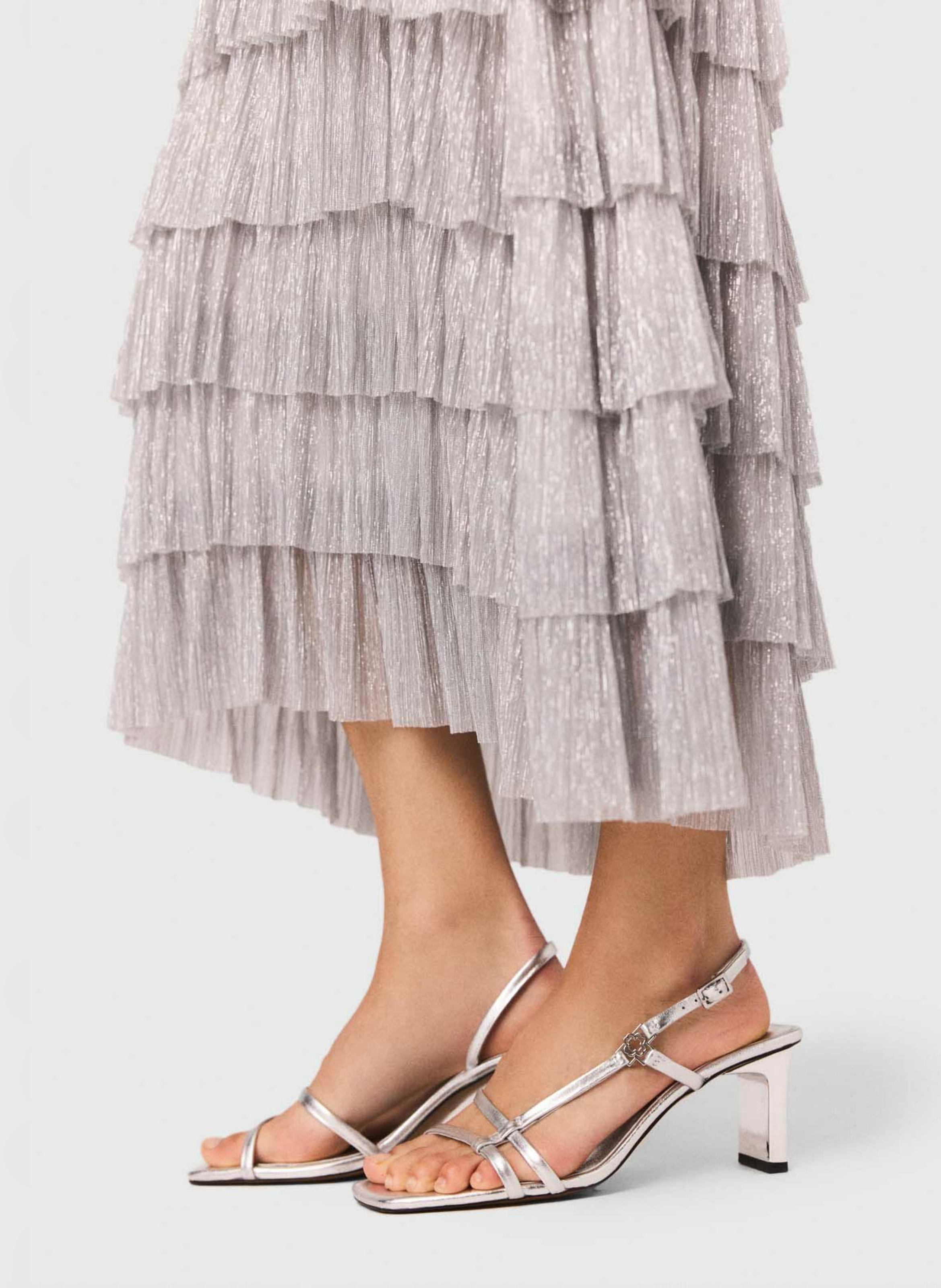 Metallic Ruffled Midi Dress MAJE Silver
