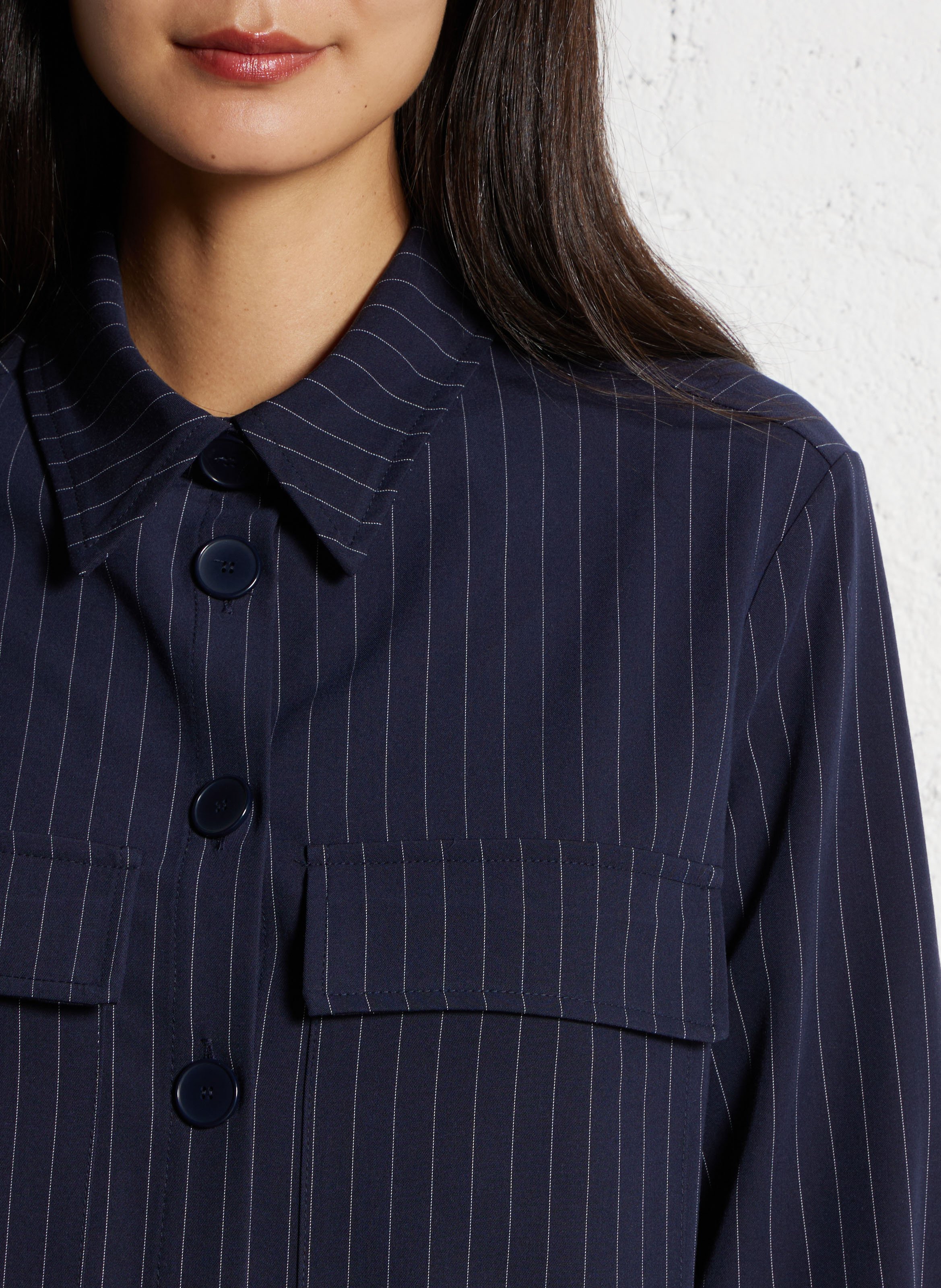 Short classic-collar jacket with stripes PLEASE Blue