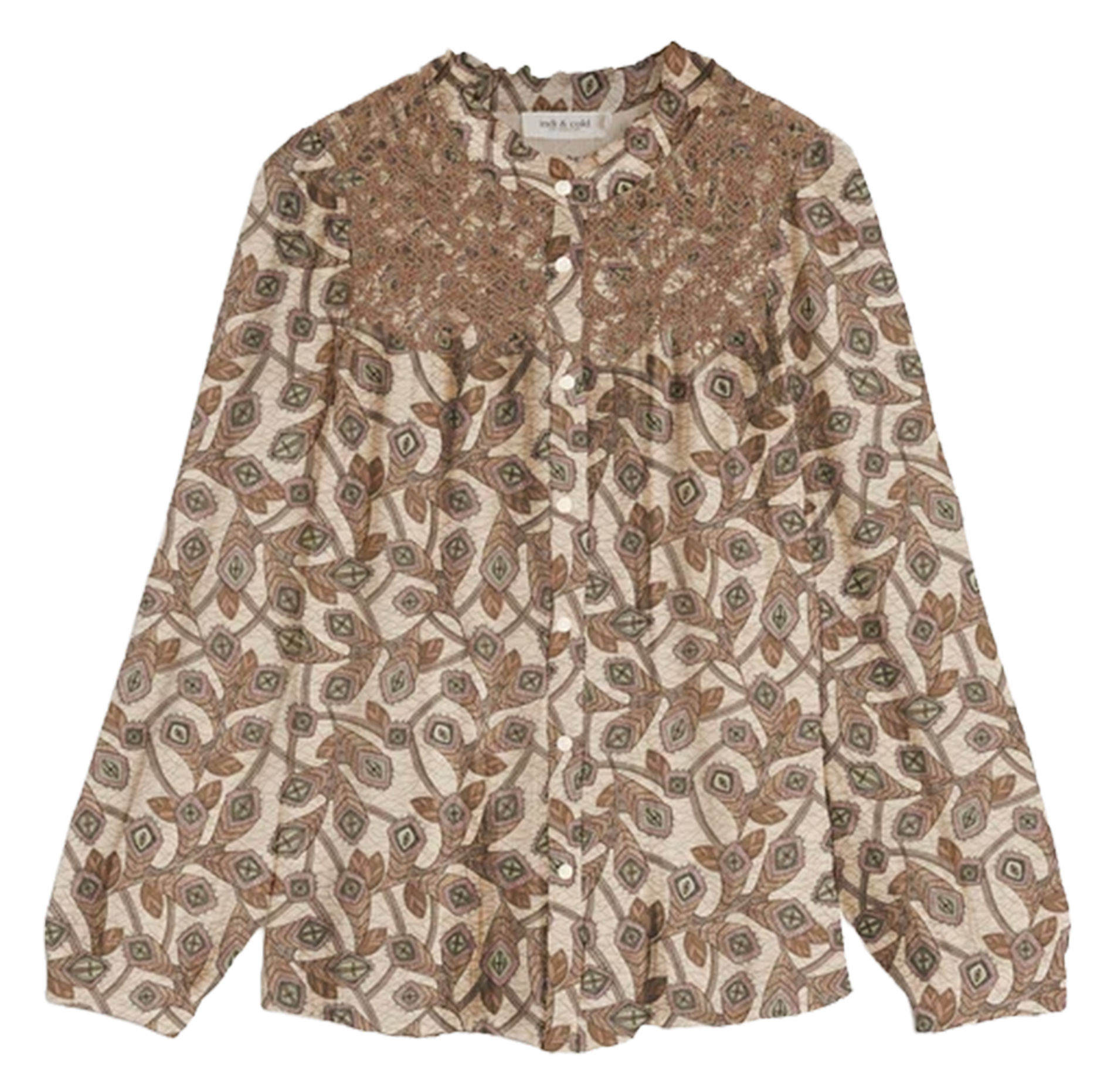 Chemise ample col mao en coton INDI & COLD Beige