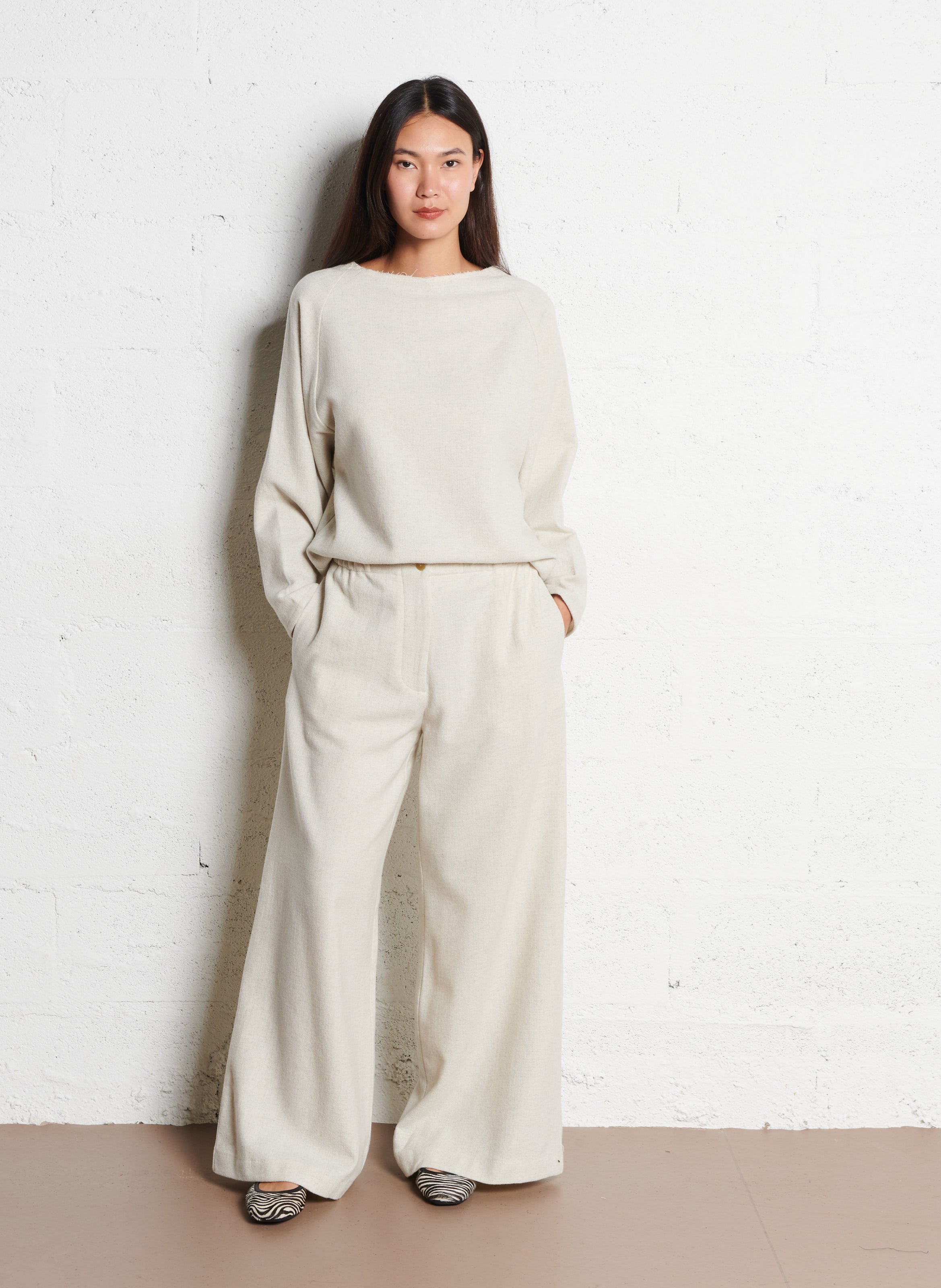 Pantalon large en laine mélangée MASSCOB Argent